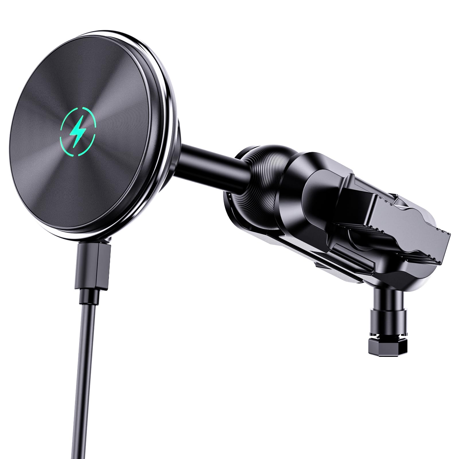 Kaishengyuan Dash Mount Wireless Charger Magnetic Holder with Metal Double Socket Arm & 360 Rotating Extension Mounting Arm & 0.
