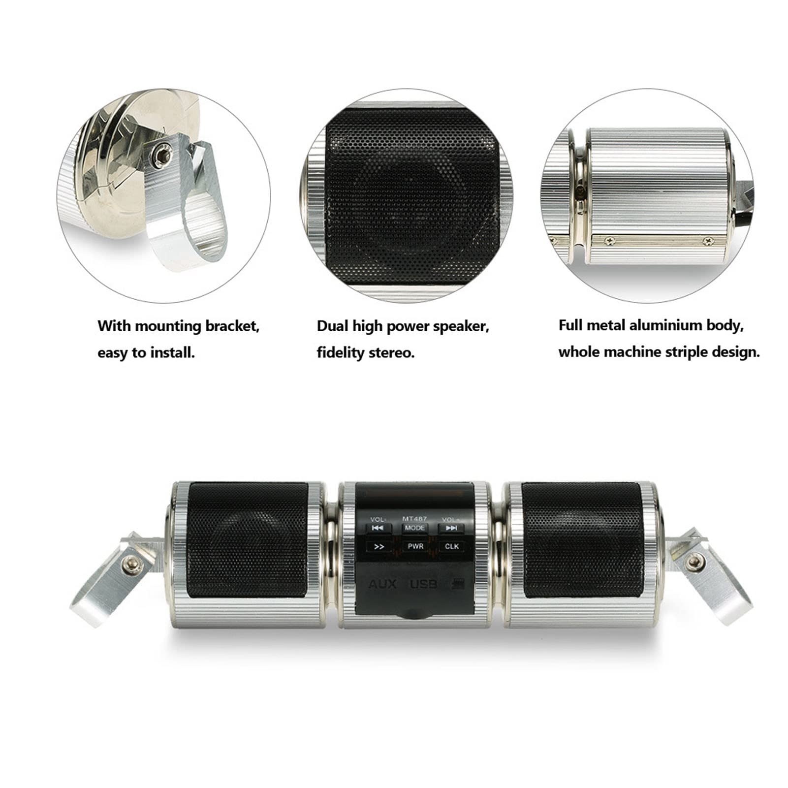 Bluetooth Motorcycle Stereo Speaker, 7/8-1.25In Handlebar Mount Mp3 Music Player Audio Amplifier System, Motorcycle Speaker Soun