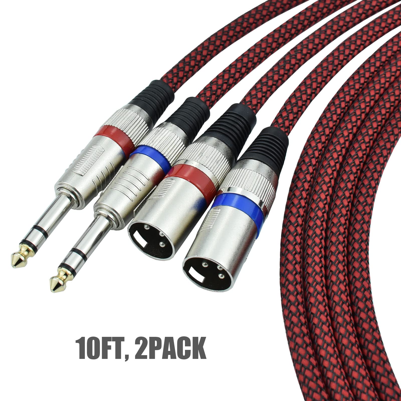 Mugteeve Xlr Male To 1/4 Trs Cable Balanced - 10Ft Quarter Inch Stereo To Xlr Microphone Cord Adapter, Nylon Braided, Ofc Shield