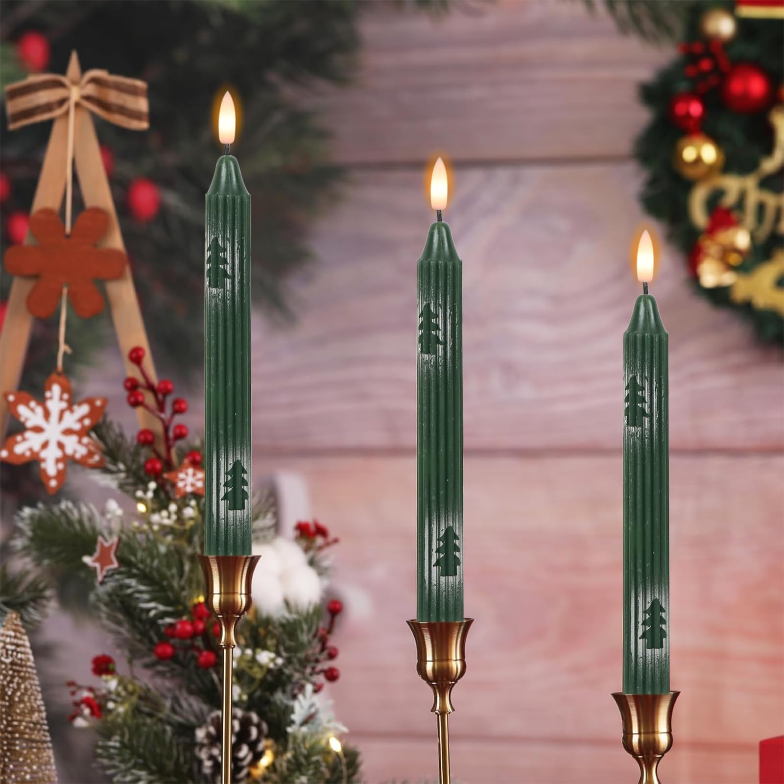 Eldnacele Christmas Flickering Flameless Candles Remote And Timer, Battery Operated Vertical Stripe Taper Candles 3D Wick Real W