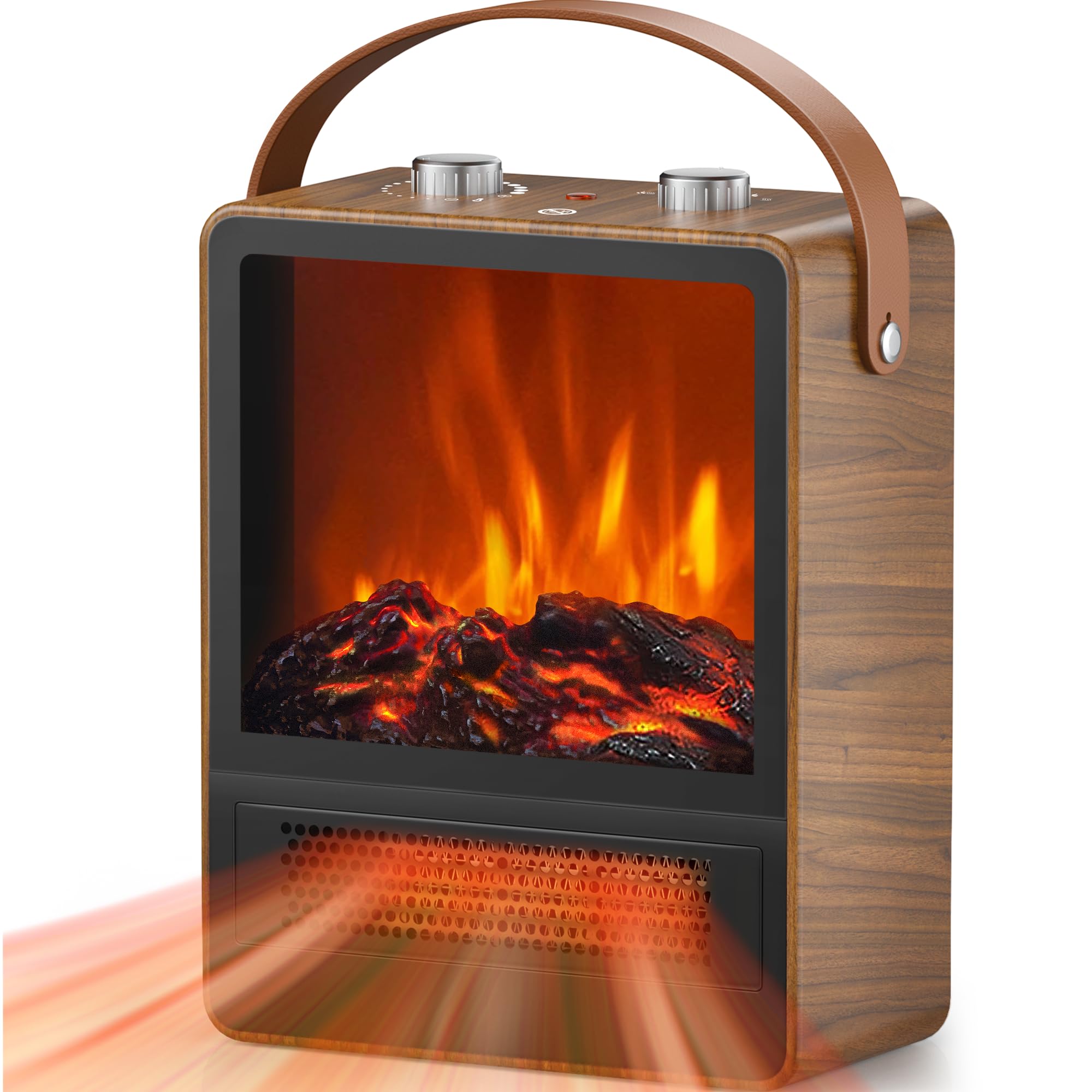 Electric Fireplace Heater For Indoor Use, 1500W/750W Space Heater Fireplace With 3D Led Flame, Double Safety Protection, Portabl