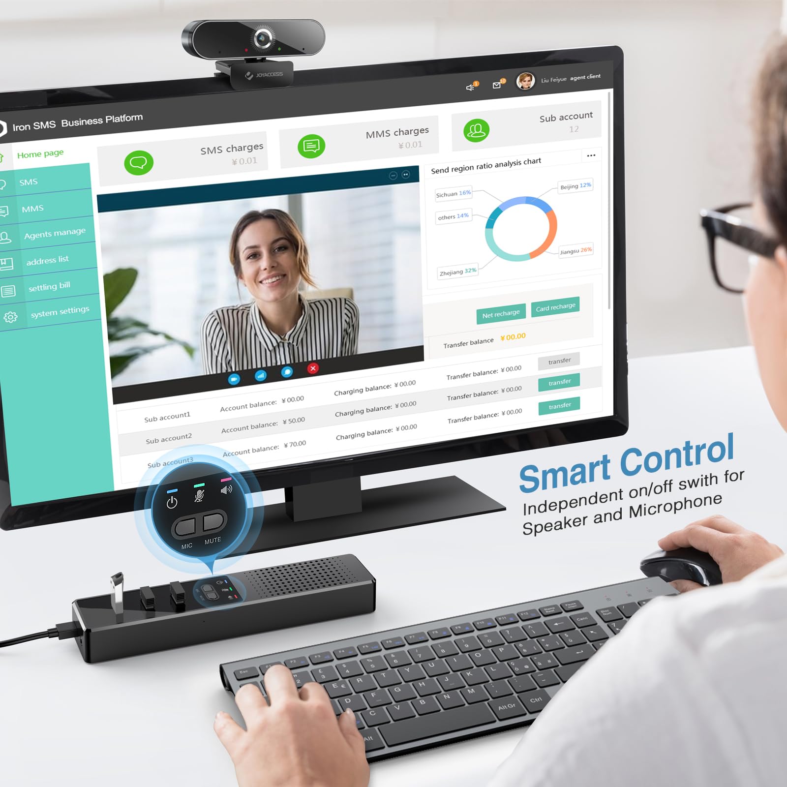 Cykvis 3 In 1 Usb Computer Speaker With Microphone, Pc Laptop Conference Speaker With Mic For Smart Home Office And Online Study