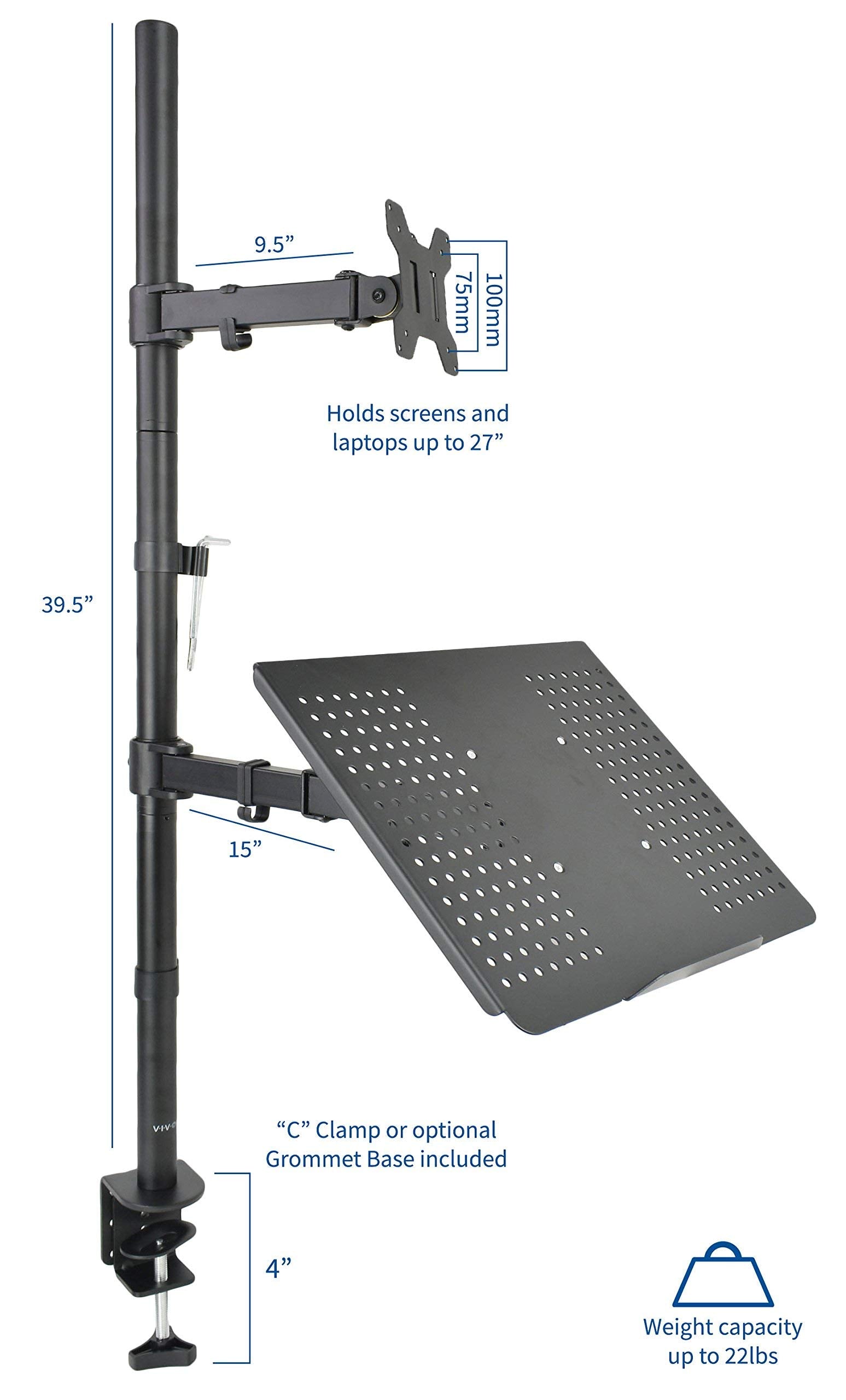 Vivo Laptop And 13 To 32 Inch Lcd Monitor Stand Up Desk Mount, Extra Tall Adjustable Stand, Fits Laptops Up To 17 Inches (Stand