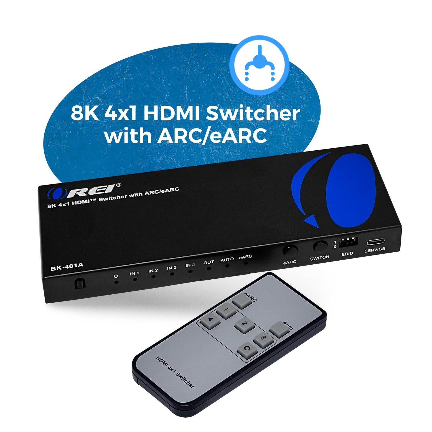 Orei 8K Earc Hdmi 2.1 Switch 4X1, Switcher With Audio Extractor Ultrahd Supports Upto 4K @ 120Hz Ps5, Xbox, Gaming, Remote Conto