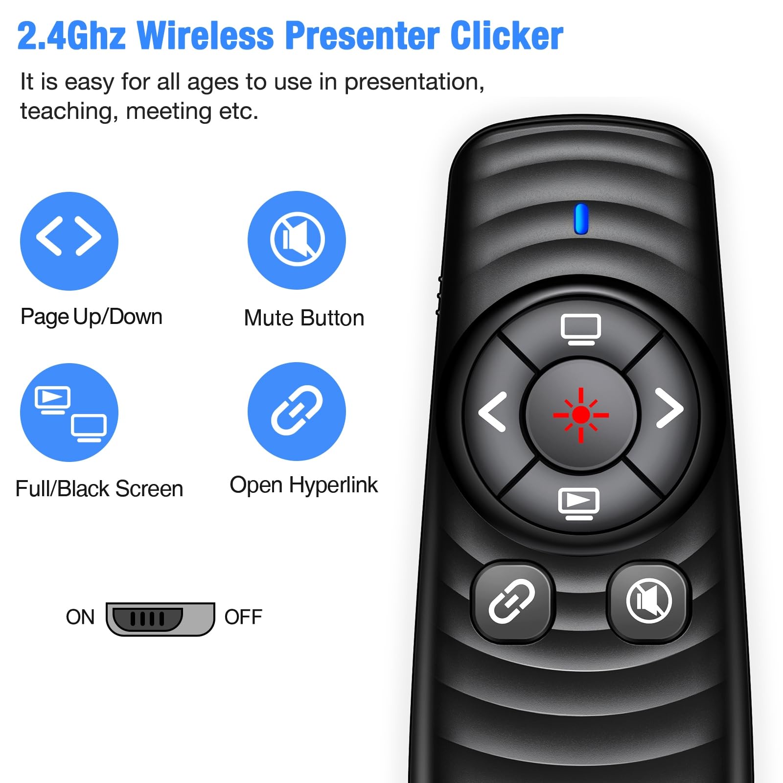 2-In-1 Usb-C Wireless Presentation Clicker, 2.4Ghz Slide Clicker With Volume Control & Hyperlink, Pointer For Mac Laptop Compute