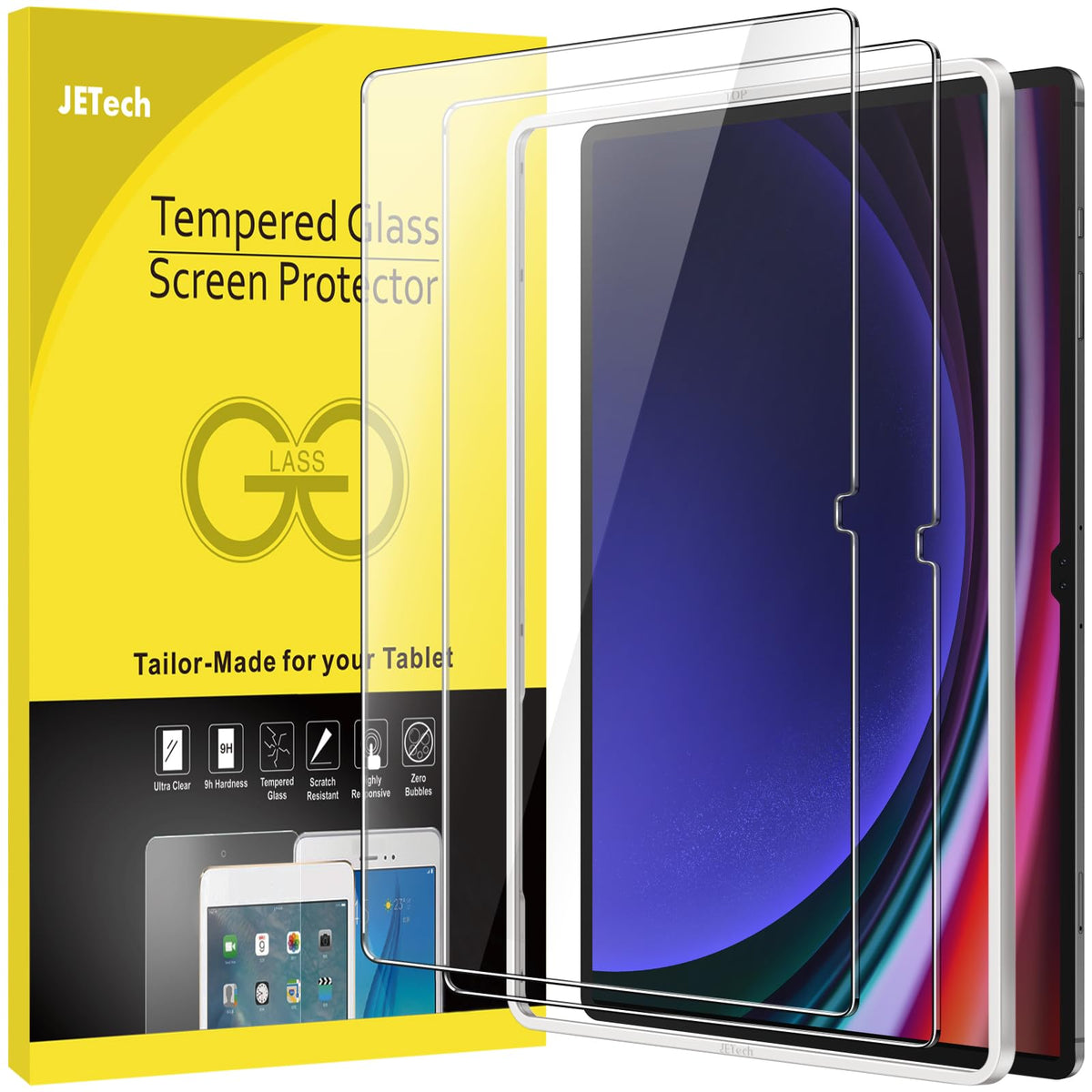 Jetech Screen Protector For Samsung Galaxy Tab S9 Ultra 14.6 Inch With Easy Installation Frame, Tempered Glass Film, Hd Clear, 2