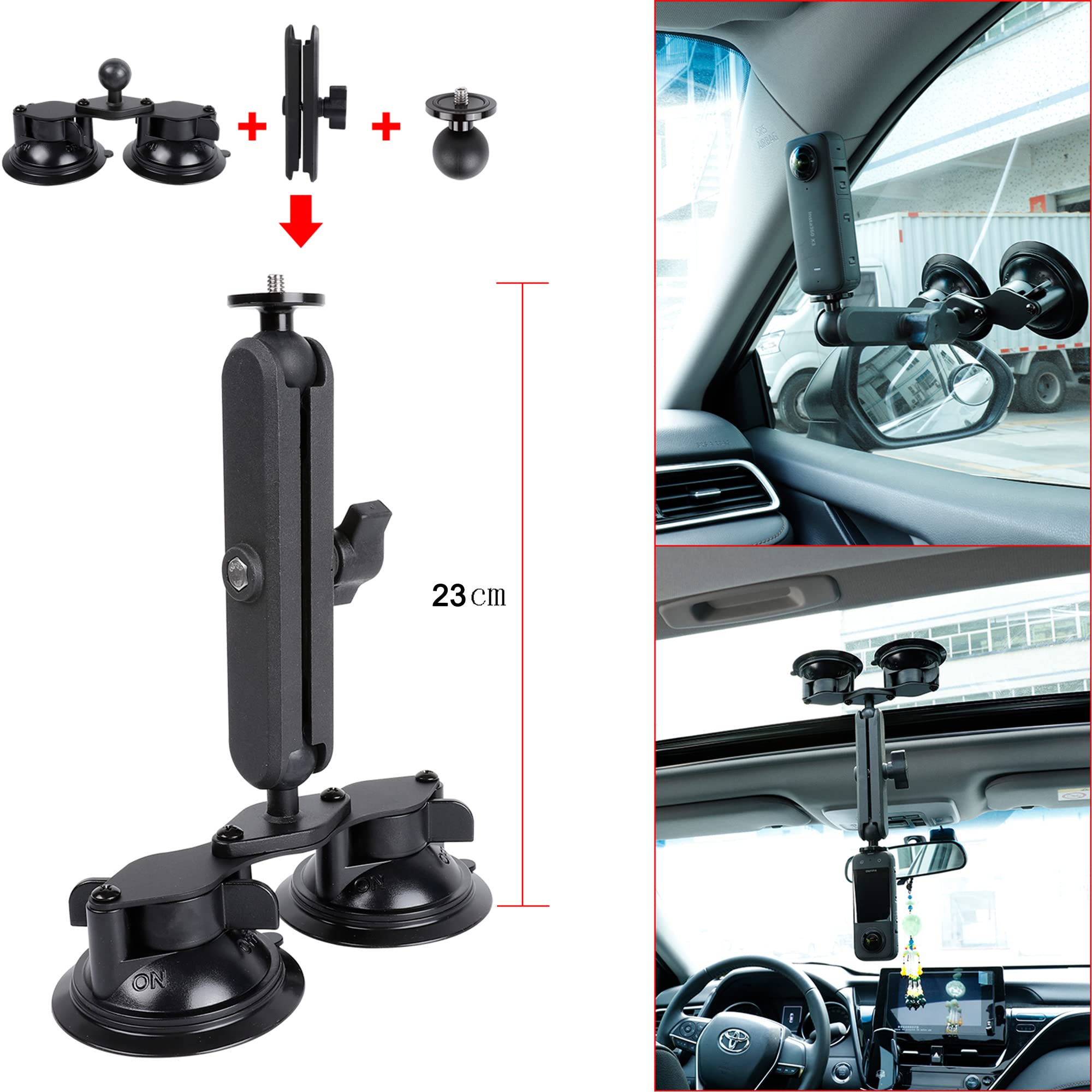 Pellking Car Mount Kit For Insta360 Camera, 4In1 Suction Cups Magnetic Mount With 114Cm Invisible Selfie Stick For Insta360 X4,X3,X2,X,Go 3,One Rs,R,One Rs 1 Inch 360 Camera