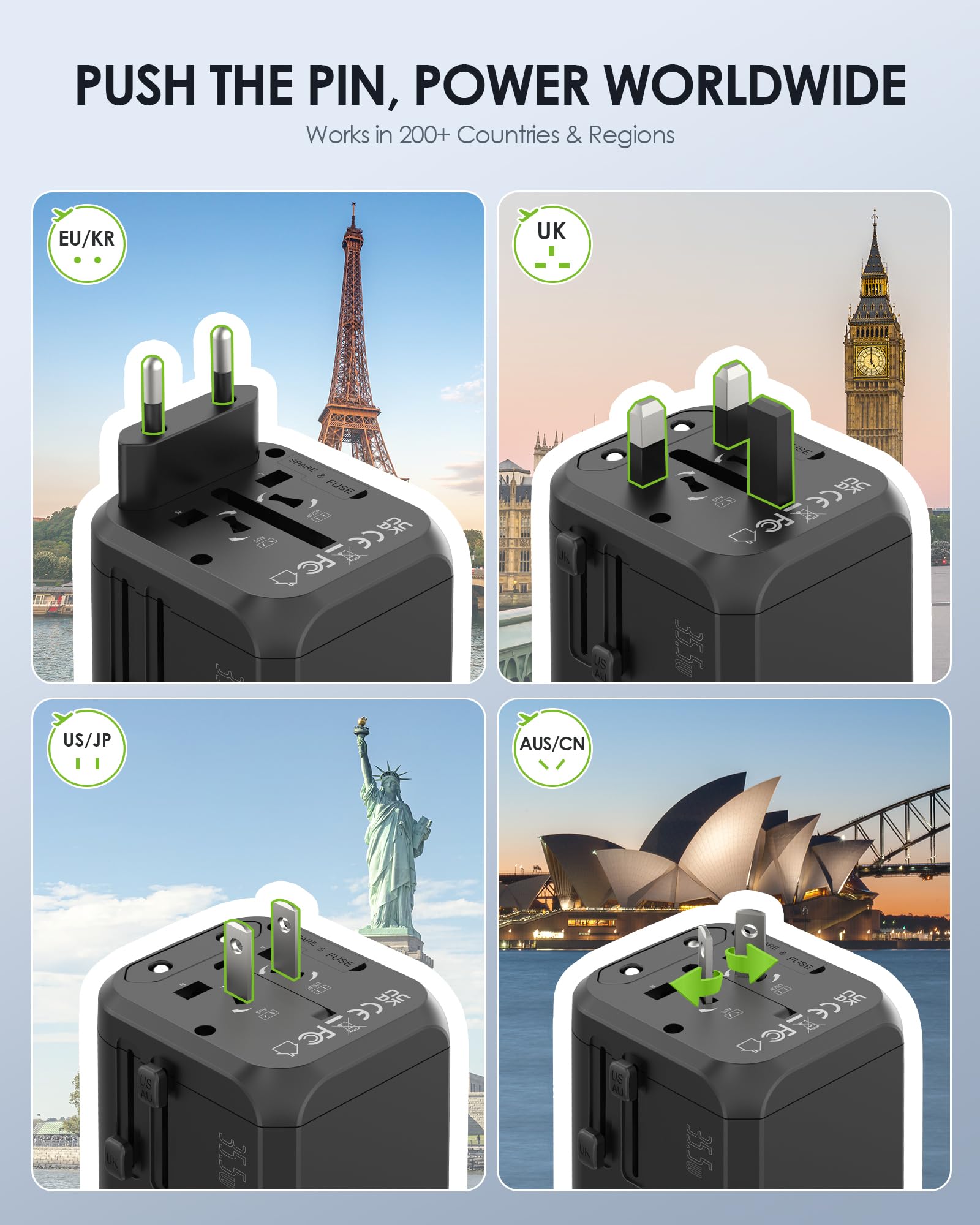 Epicka 35W Universal Travel Adapter With 2 Ac Outlet, European Travel Plug Adapter With Pd Fast Charging, 6-Port (2 Ac/2 Usb-C/3