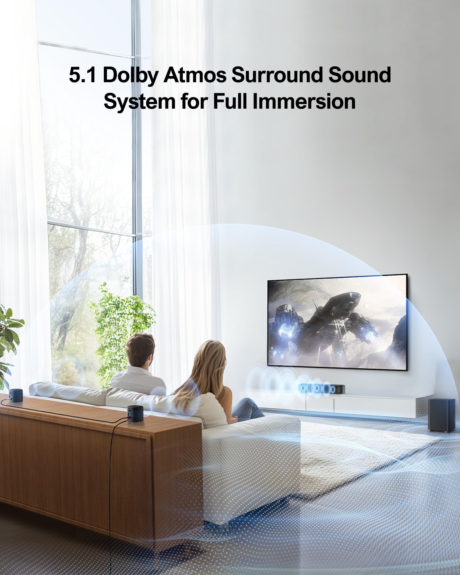 Ultimea 5.1Ch Sound Bar With Dolby Atmos, Surround Sound System For Tv, App Control, Home Theater Sound System, Tv Soundbar With