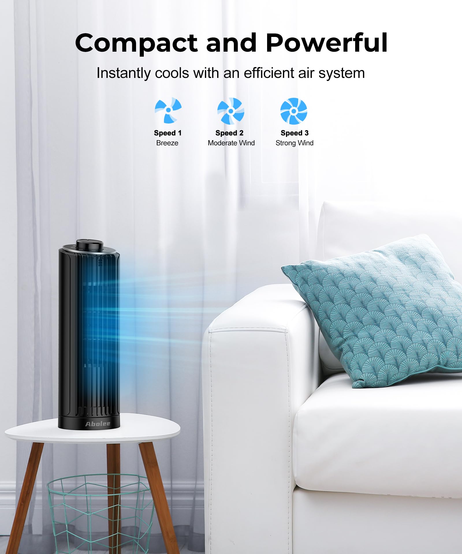 Abolee Tower Fan, 23Ft/S Desk Fan, 70 Oscillating Table Fan For Bedroom, Standing Table Fan With 3 Modes, 2024 New 13 Inch Blade