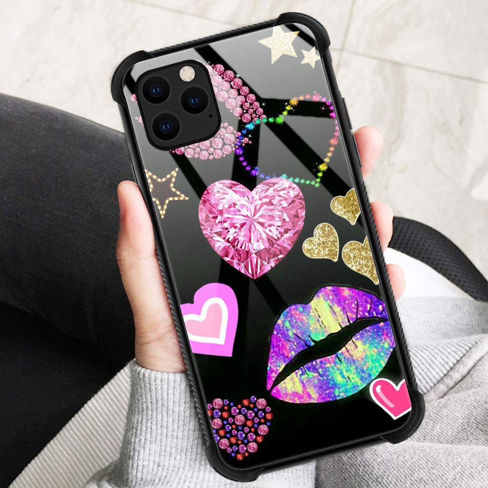 ZHEGAILIAN iPhone 13 Pro Max Case Diamond Loving Lips Organic Glass TPU