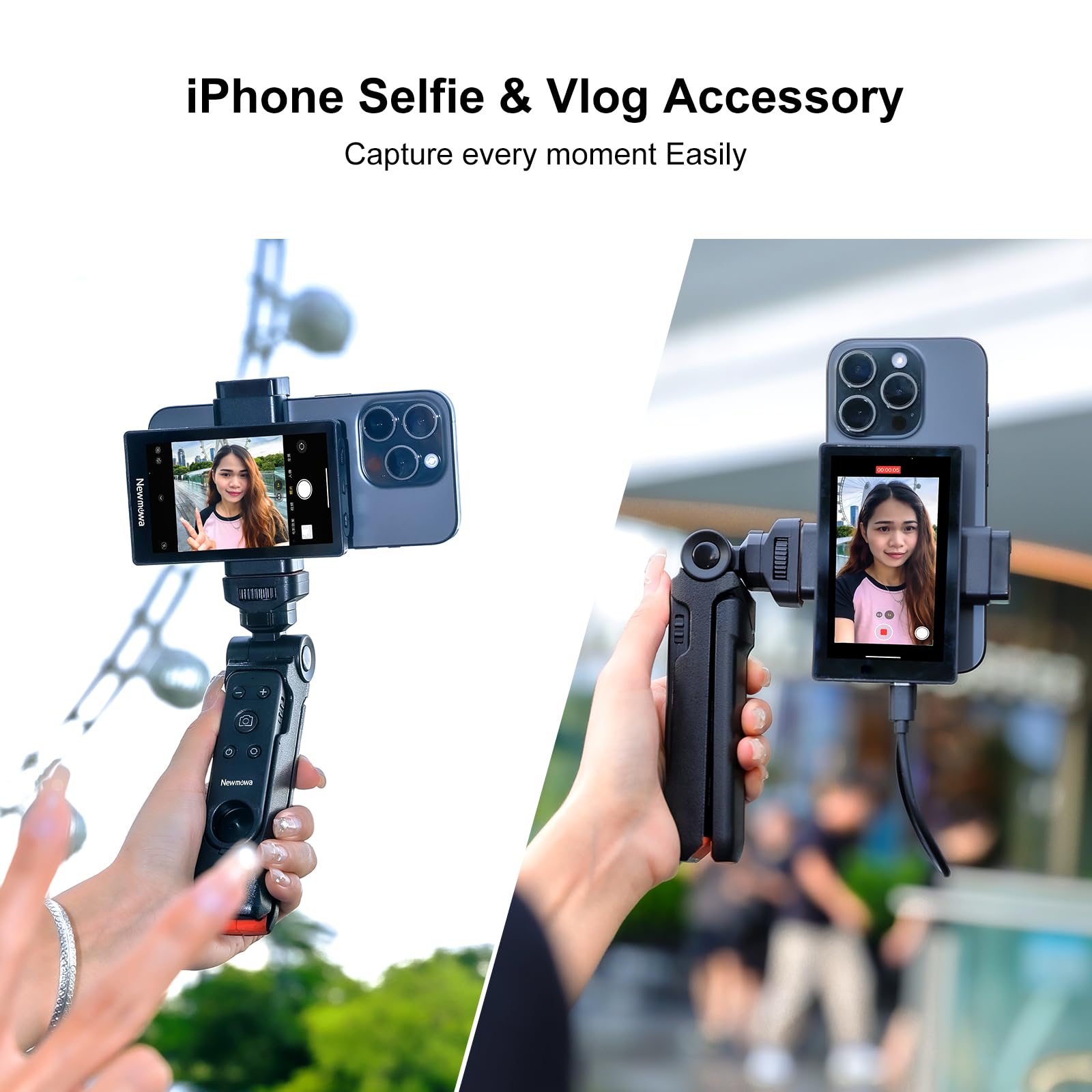 Newmowa Phone Vlog Selfie Monitor Screen, Magnetic Phone Holder Clip Mount, Using Phone Rear Camera For Selfie Vlog Live Stream