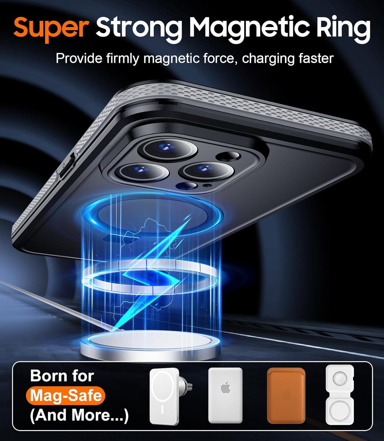 Temdan Magnetic For Iphone 15 Pro Case Waterproof,[Ip68 Underwater] [Built In Ring Invisible Stand & Screen Protector][Drop Resi