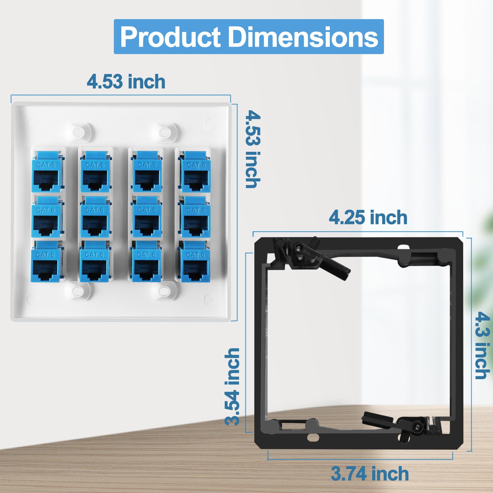 12 Port Ethernet Wall Plate Cat6 Jack Rj45 Keystone Cables Inline Coupler Wires Connector Date Box Cover With 2 Gang Low Voltage