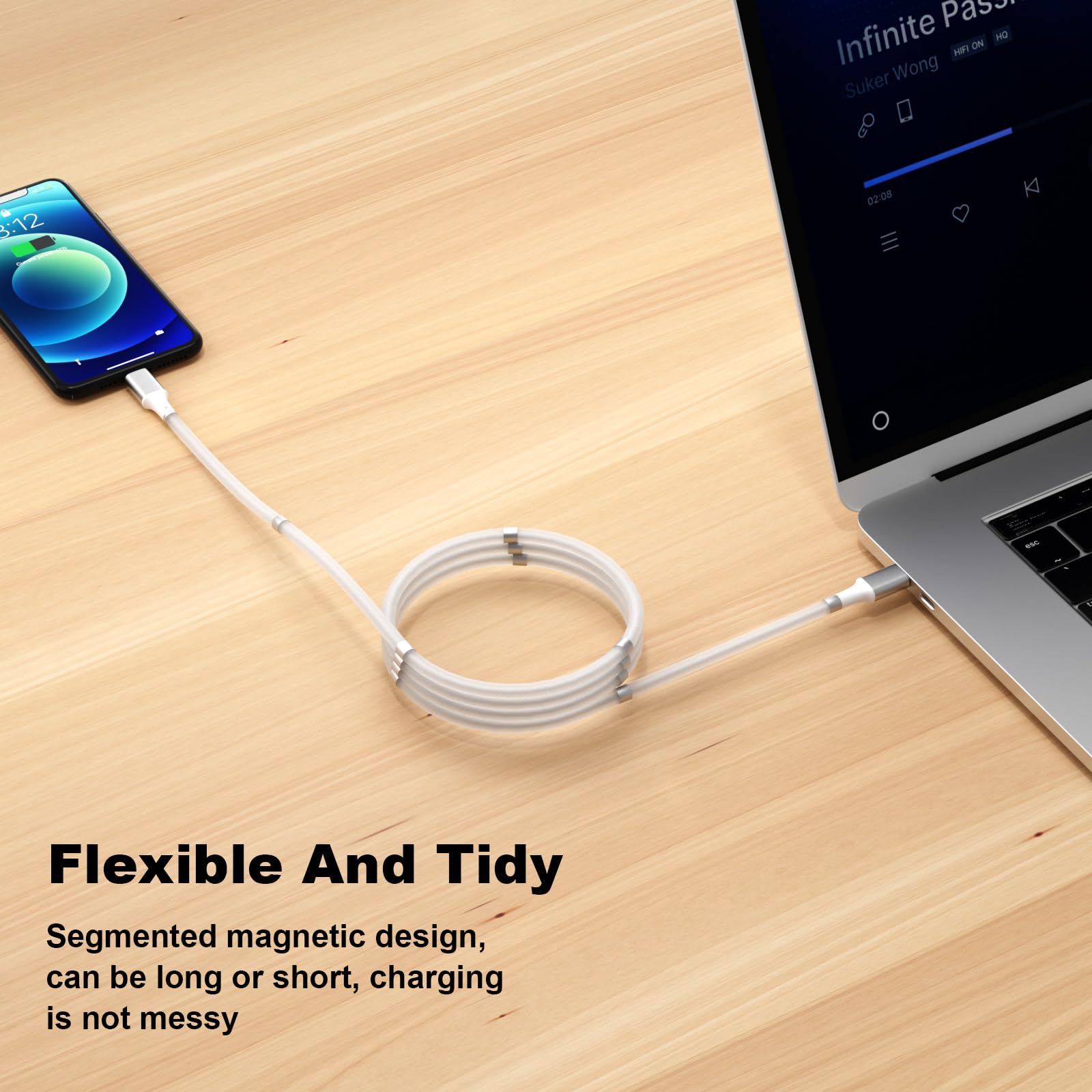Kinferte For Innovative Magnetic Charging Cable (2 Pack3.3Ft) Tangle Free Surrounded Magnets Easy Storage Hassle Free Handling F