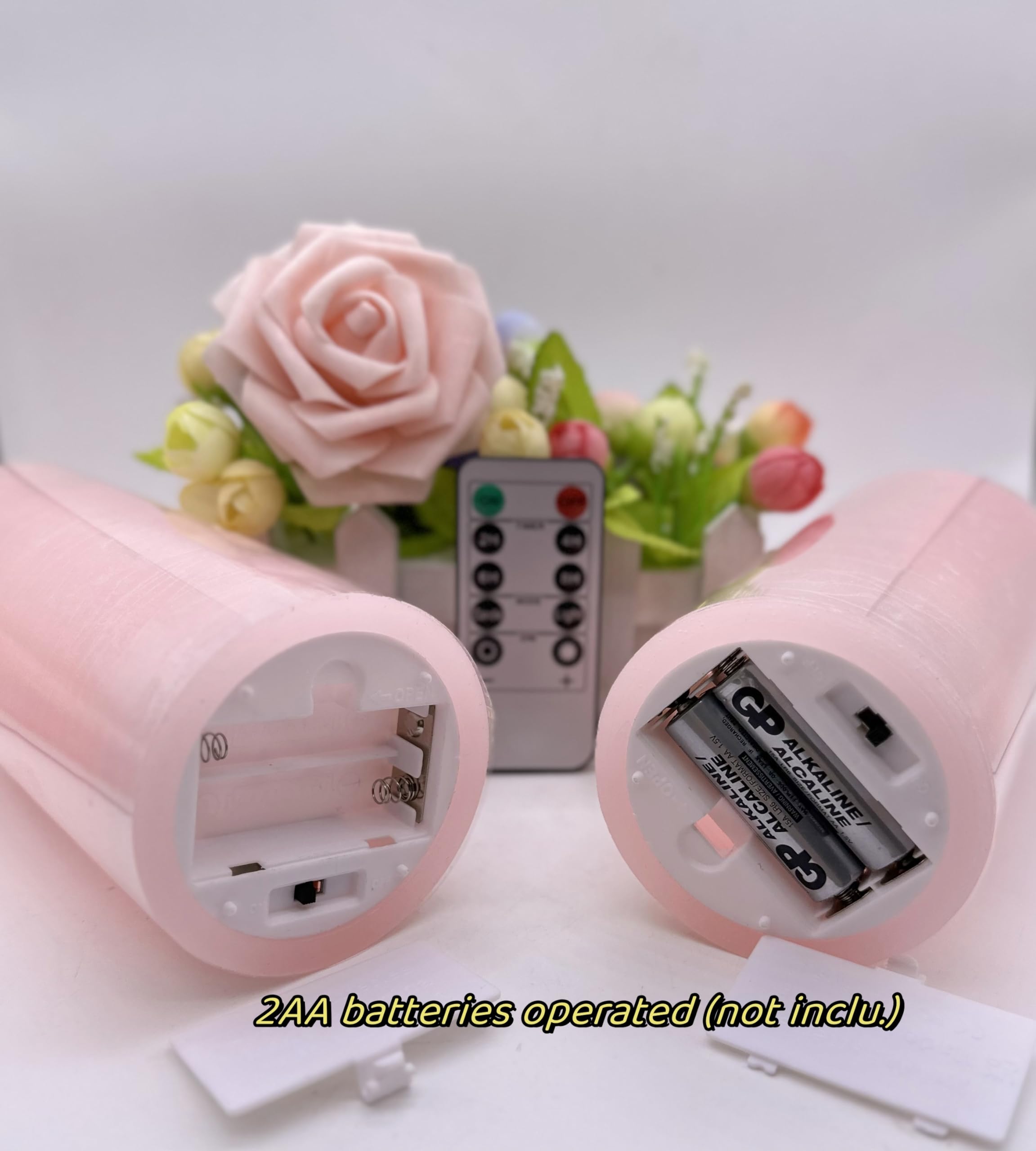 Adoria Large Pink Pillar Candles Battery Operated Set Of 2  Real Wax Flameless Candles With 3D Realistic Flame Rose Scented Dia