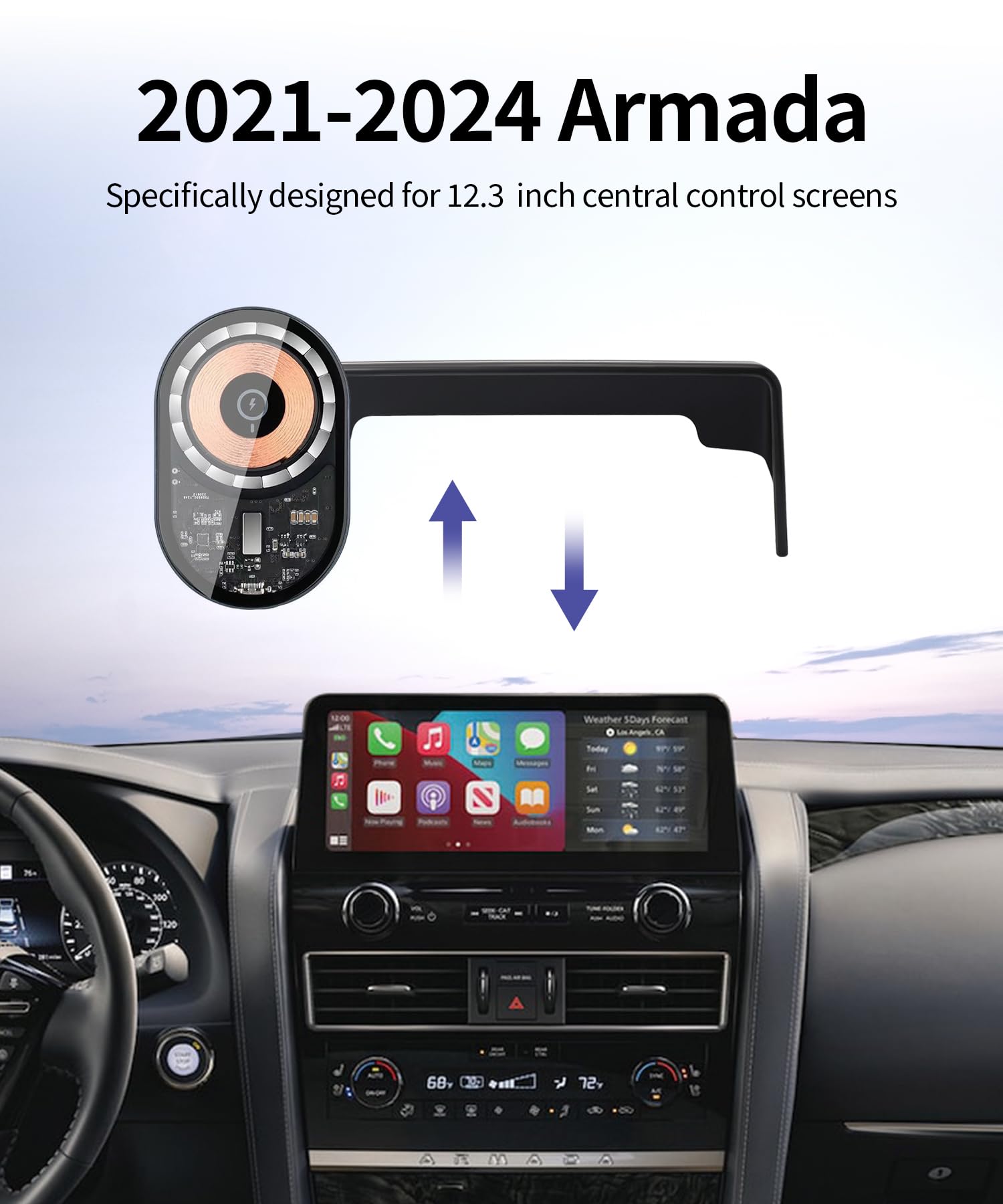 Masergogo Wireless Charging Car Phone Holder For Nissan Armada 2021-2024 Accessories 12.3 Inch Screen Fixed Clip,360 Rotation Ca