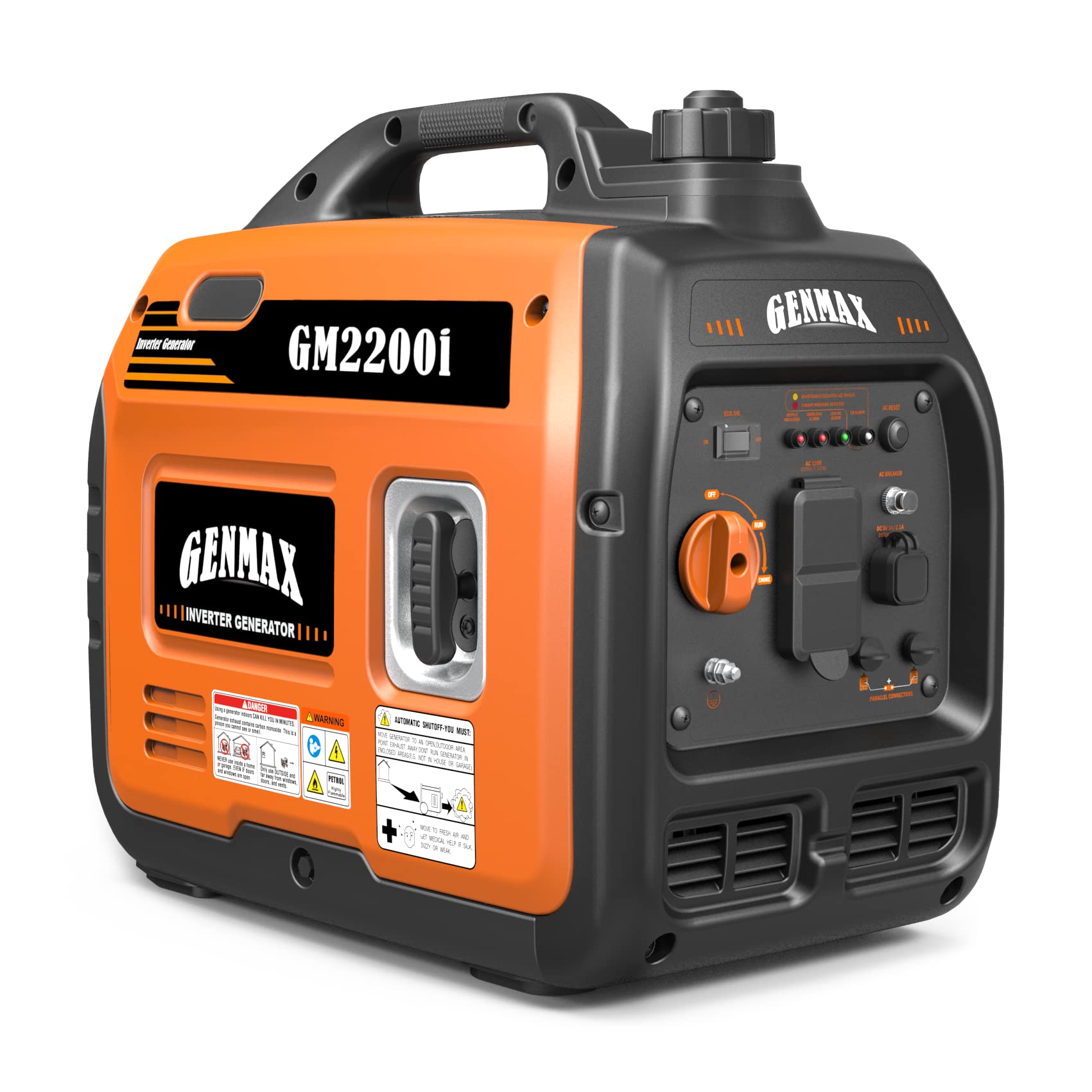 Genmax Portable Generator,2200W Ultra Quiet Gas Engine, Epa Compliant, Eco Mode Feature, Ultra Lightweight For Backup Home Use &