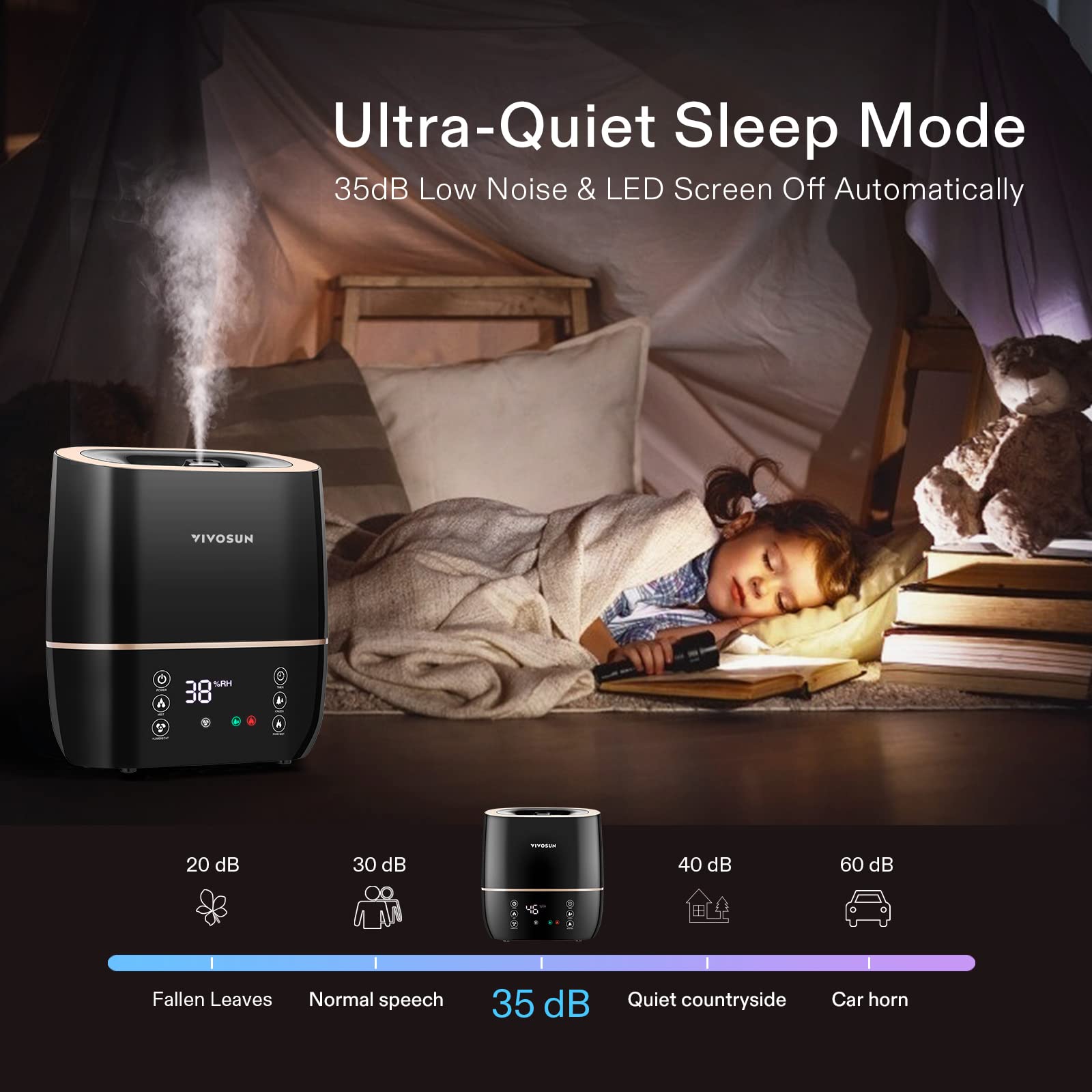 Vivosun Air Humidifier 4L Cool Mist Humidifier, Indoor Ultrasonic Humidifier With Essential Oil Box & Remote Control For Bedroom