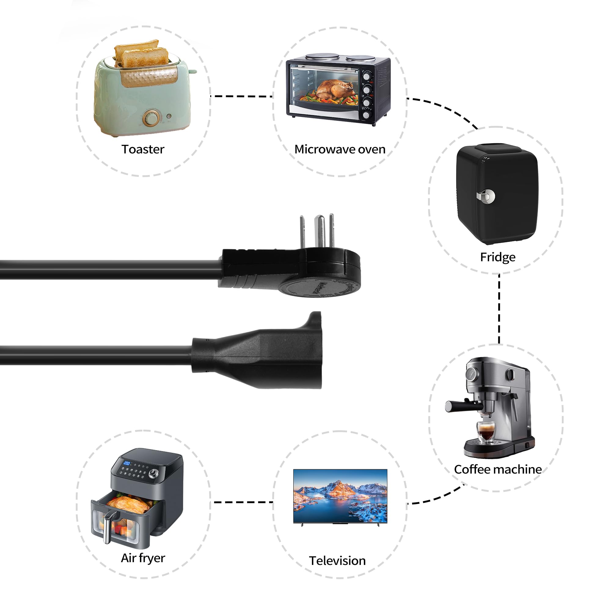 Nekteck 360 Rotating Flat Plug Extension Cord 1 Foot, 14Awg 3 Prong Extension Cord, Low Profile Right Angle Power Cord, Flat Ext