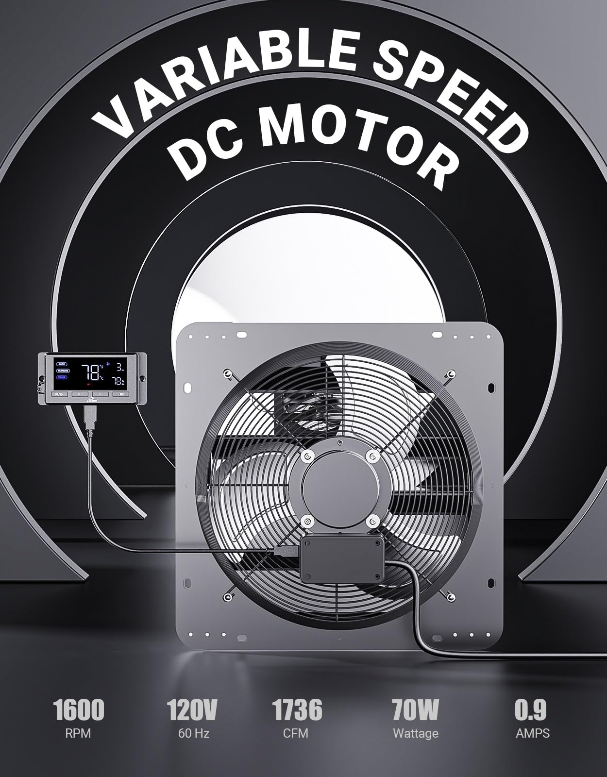 Iliving 16'' Wall Mounted Shutter Exhaust Fan, Automatic Shutter, Temperature And Humidity Controls With Variable Speed, 1736 Cf