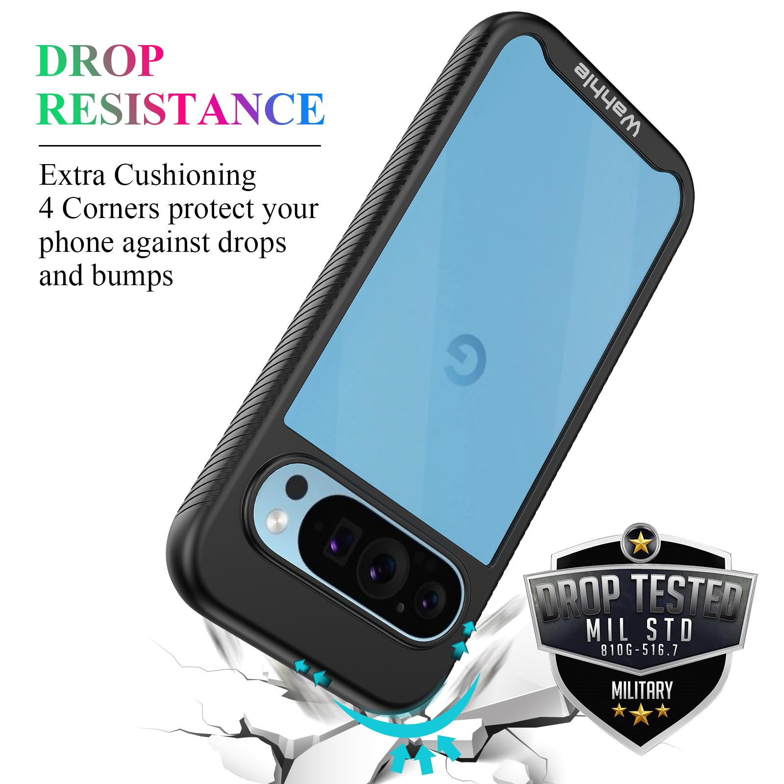 Wahhle Compatible With Google Pixel 9/9 Pro Case, Built In Screen Protector Full Body Shockproof Slim Fit Bumper Protective Phon
