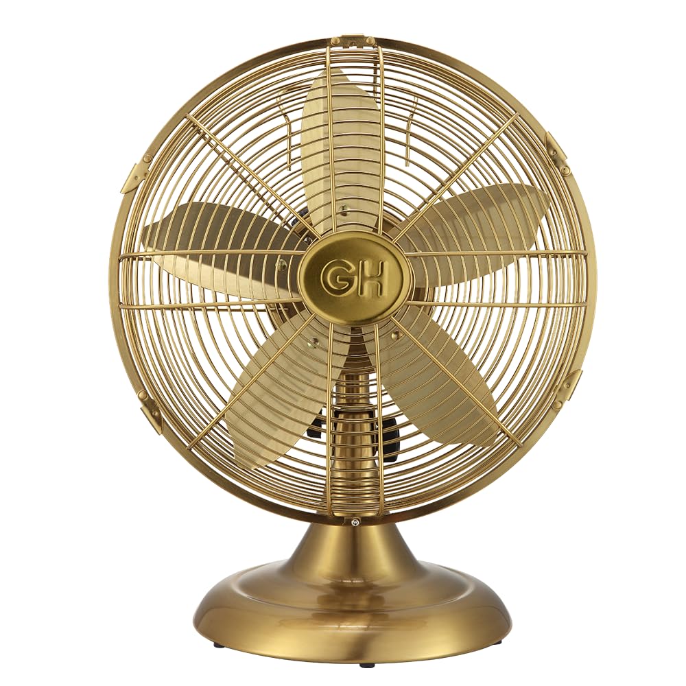 Good Housekeeping 92613 All-Metal 12 Retro Desk Office Table Fan with Wide Oscillation, 3-Speed Settings & Carrying Handle, Sati