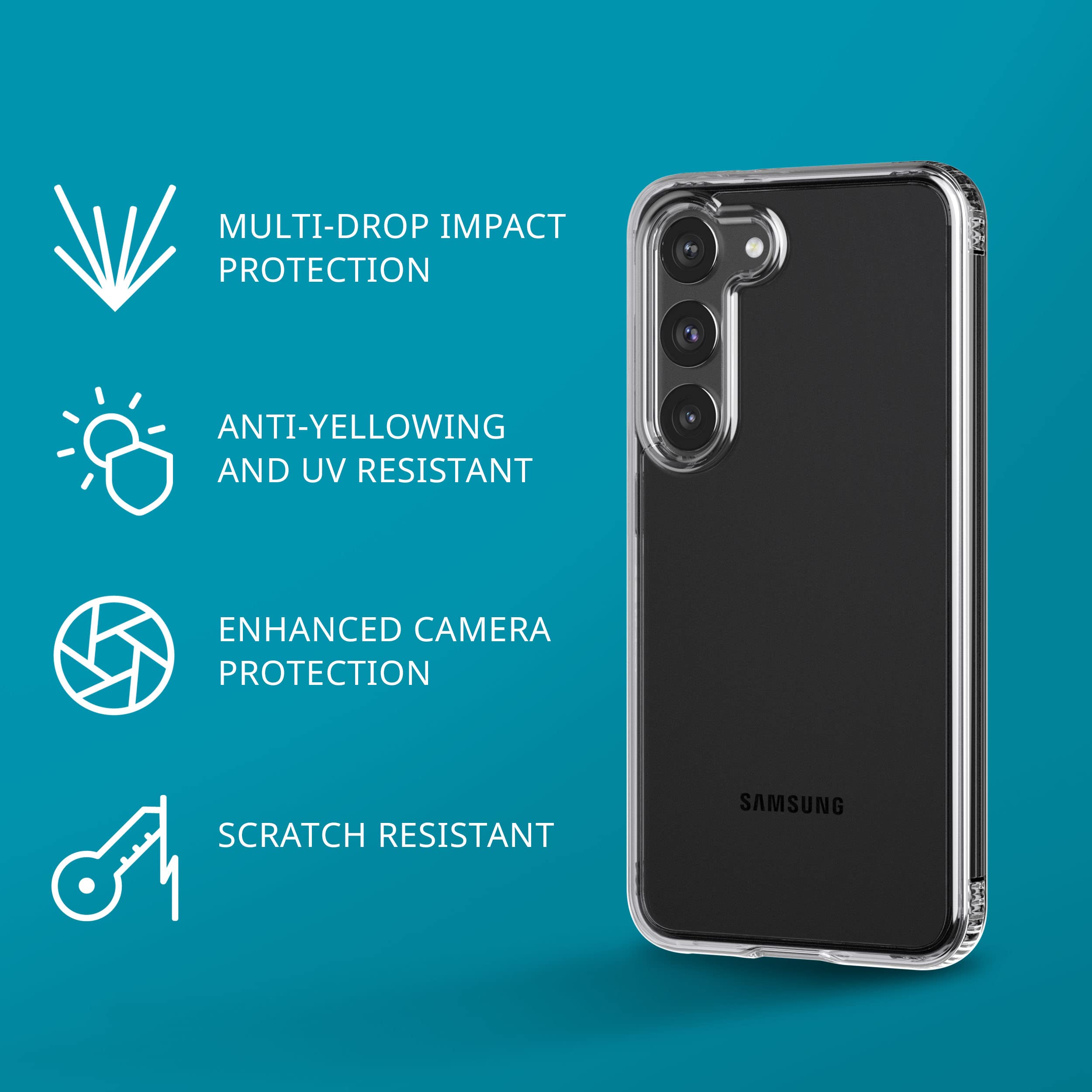 Tech21 Evo Clear For Samsung Galaxy S23 - Anti Yellowing Scratch Resistant With 12Ft Drop Protection Clear Phone Case