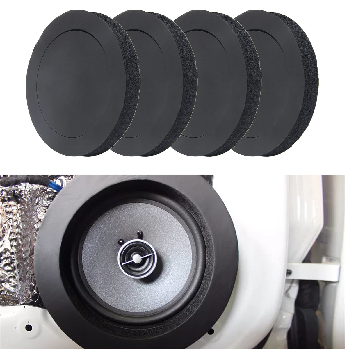 6.5'' Foam Speaker Enhancer, Anglekai 4Pcs Self Adhesive Speaker Fast Rings, Universal High Rebound Sponge Bass Blocker Kit For