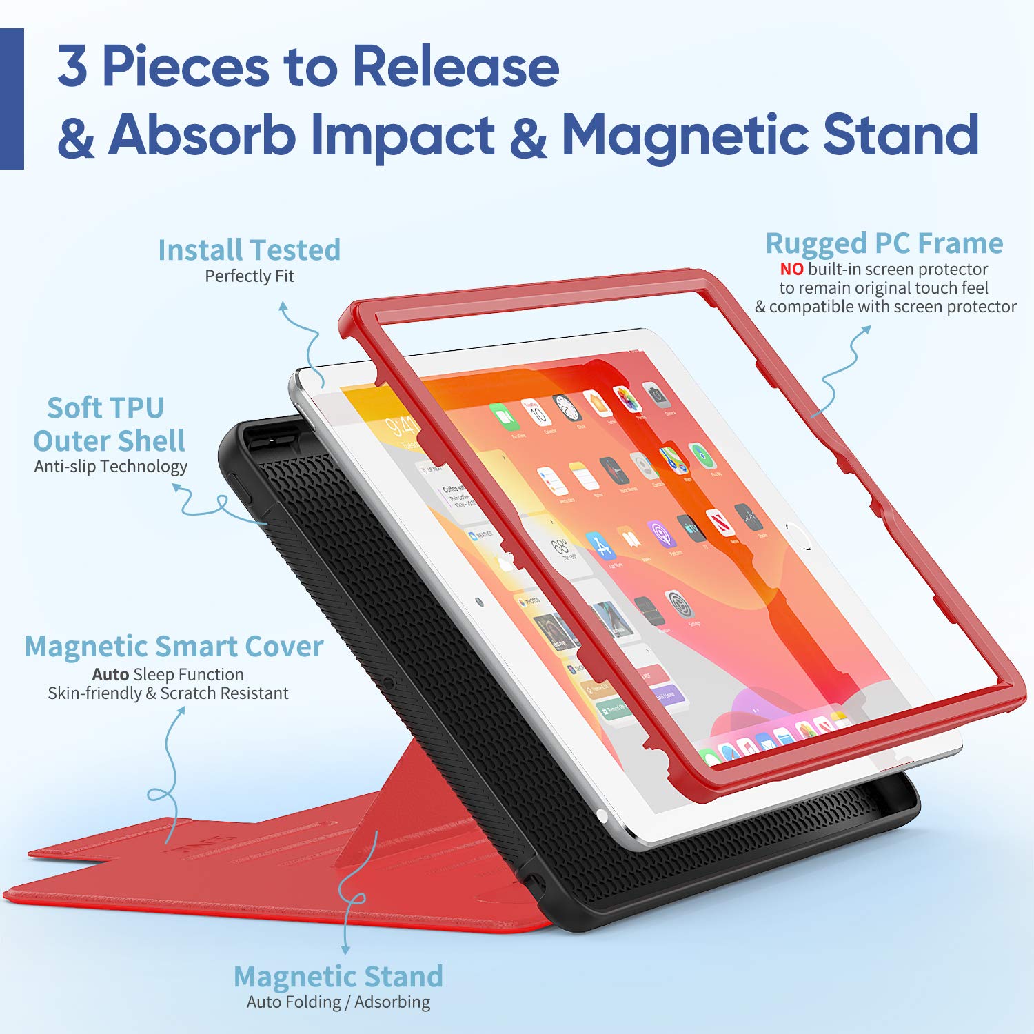 Seymac Stock Case For Ipad 9Th/8Th/7Th Generation 10.2'', Strong Magnetic Auto Sleep Shockproof Case With Absorbing Multi Angles