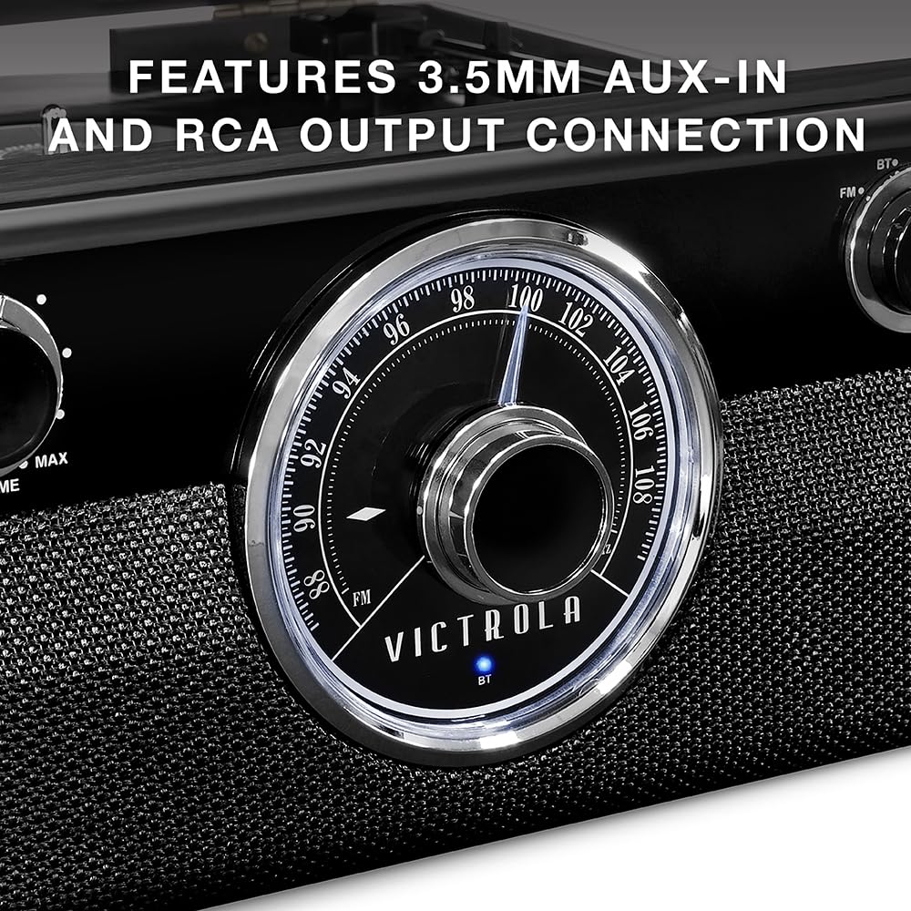 Victrola Metropolitan Mid Century 4 In 1 Bluetooth Record Player & Multimedia Center With Built In Speakers   3 Speed Turntable,