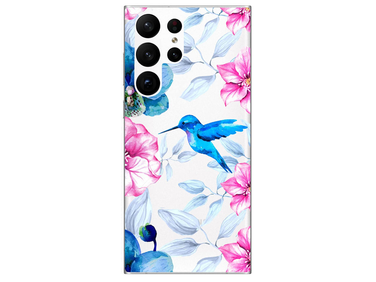 Blingy'S Samsung Galaxy S23 Ultra Case, Cute Floral Bird Design Stylish Flower Style Transparent Soft Tpu Protective Clear Case