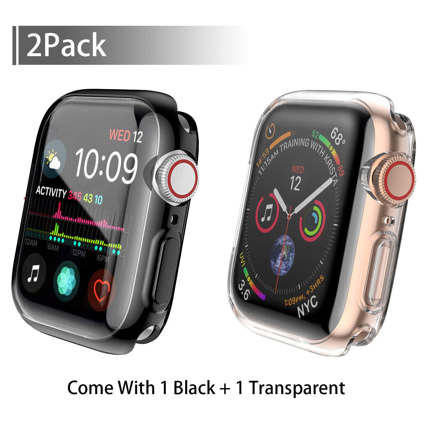 Julk Case For Apple Watch Series 6/Se/5/4 44Mm [2 Pack]   Tpu Hd Ultra Thin Cover (1 Black+1 Transparent)