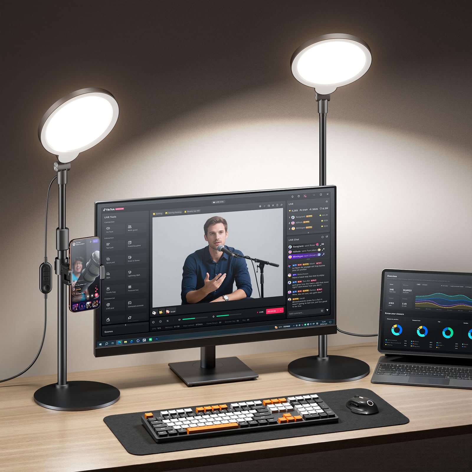 2 Packs Desk Ring Light with Stand for Video Conference