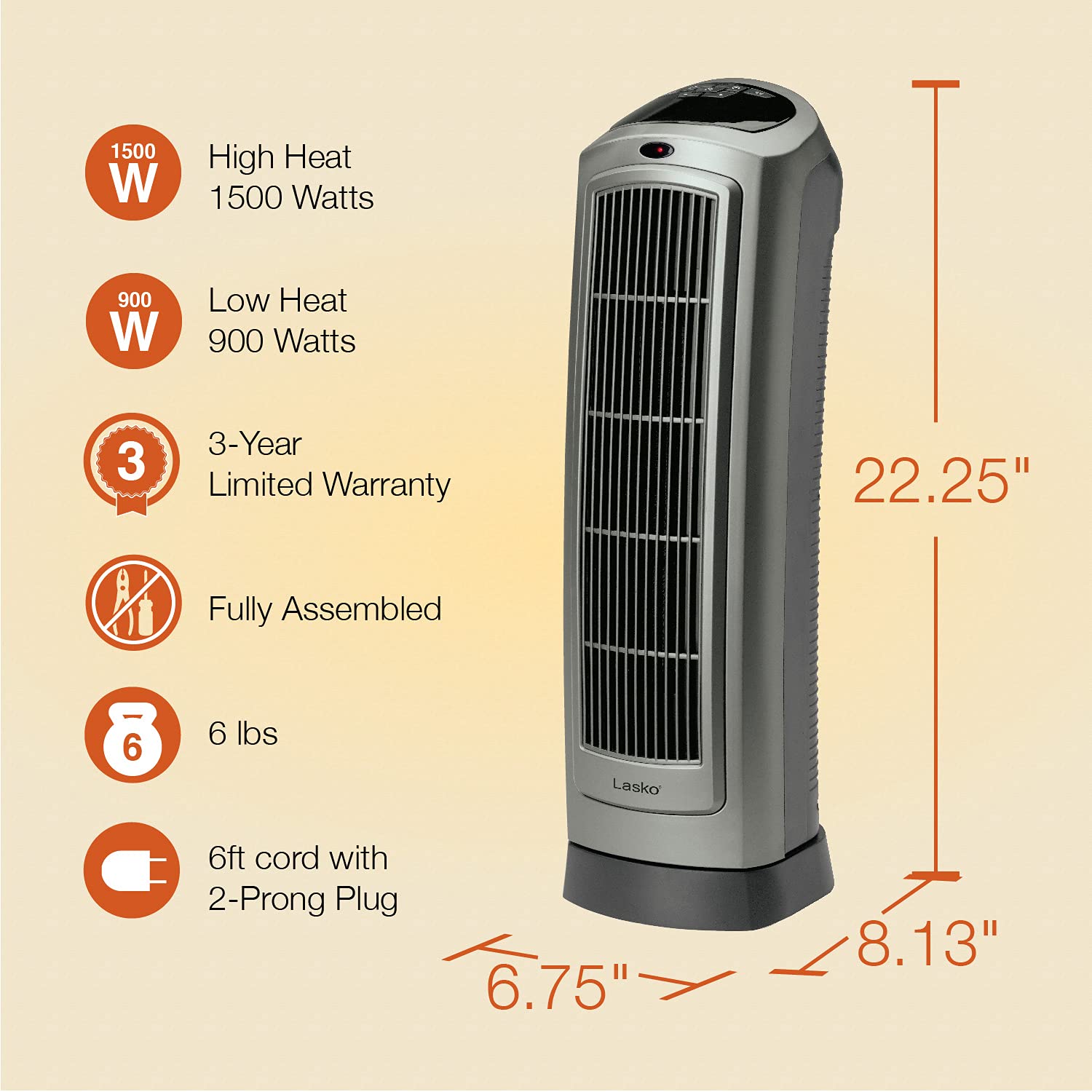 Lasko 5538 Ceramic Tower Heater With Remote Control