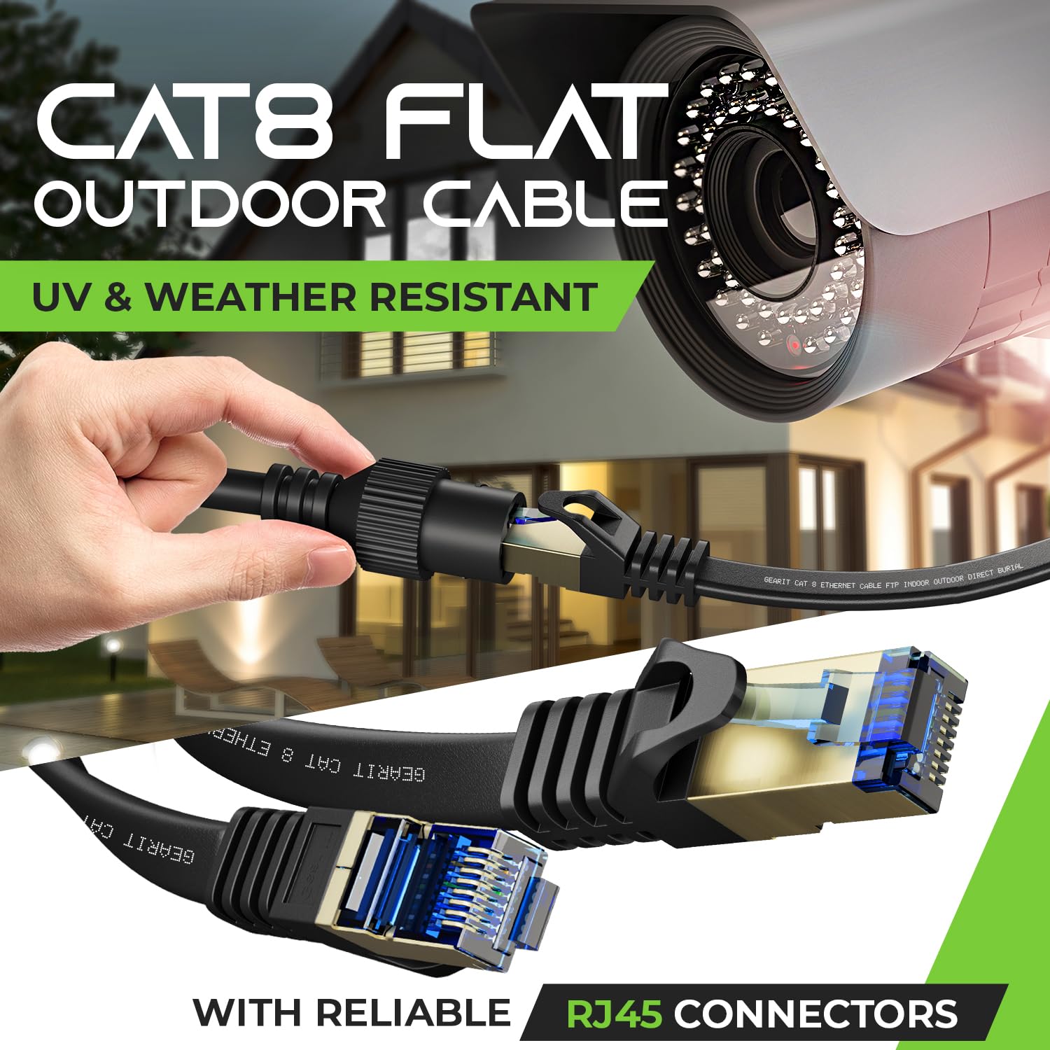 Gearit Cat 8 Outdoor Flat Ethernet Cable (6Ft, Black) Direct Burial Rated Lldpe Jacket   Indoor Cat8 Shielded Ftp 2000Mhz 40Gbps