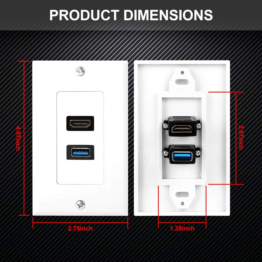 Zexmte Hdmi And Usb 3.0 Wall Plate Hdmi Wall Charger Outlet Mount Socket Face Plate Panel Cover, Usb & Hdmi Port For High Speed