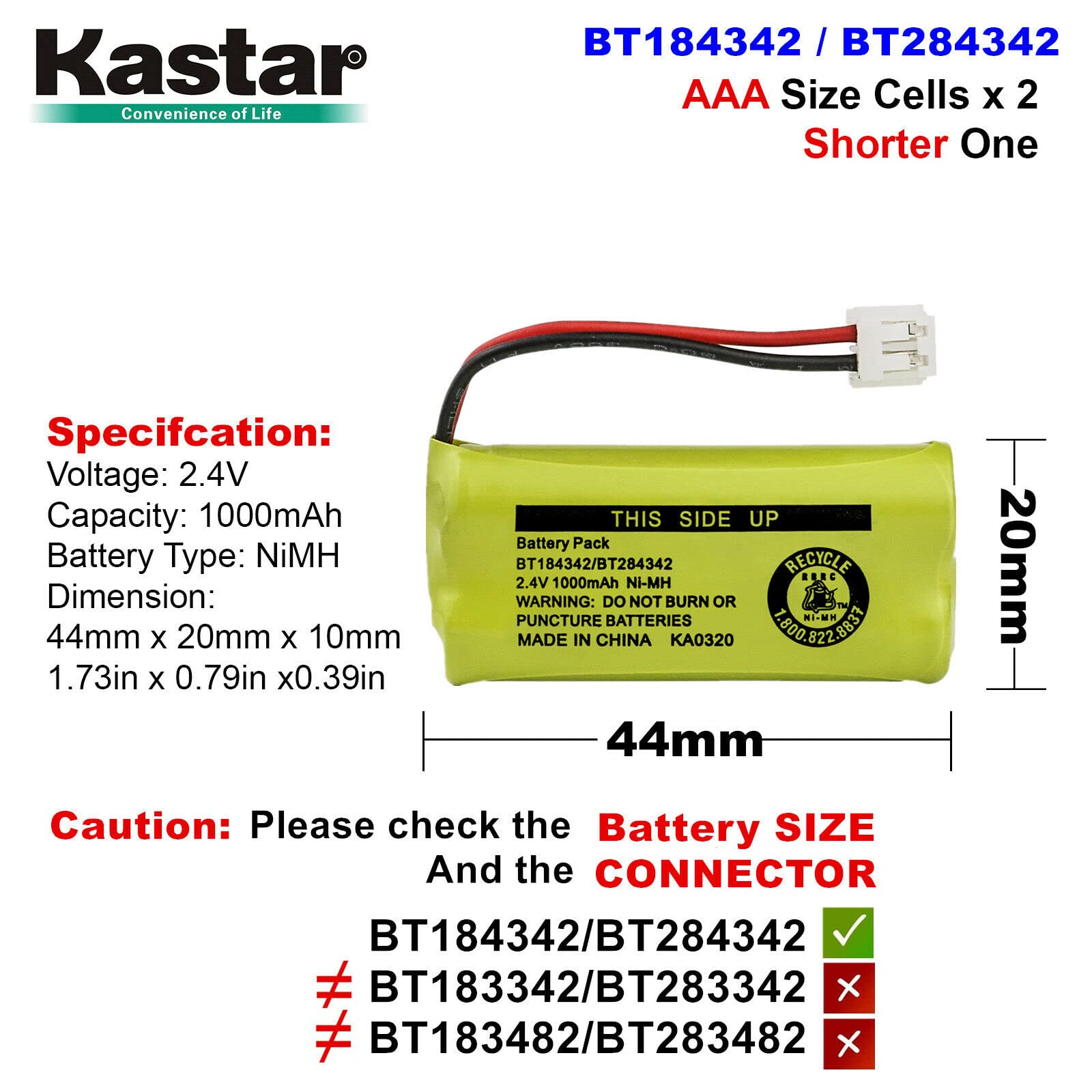 Kastar 3 Pack Bt184342 / Bt284342 Battery Replacement For At&T Bt6010 Bt 6010 Bt8000 Bt 8000 Bt8001 Bt 8001 Bt8300 Bt 8300 Bt184