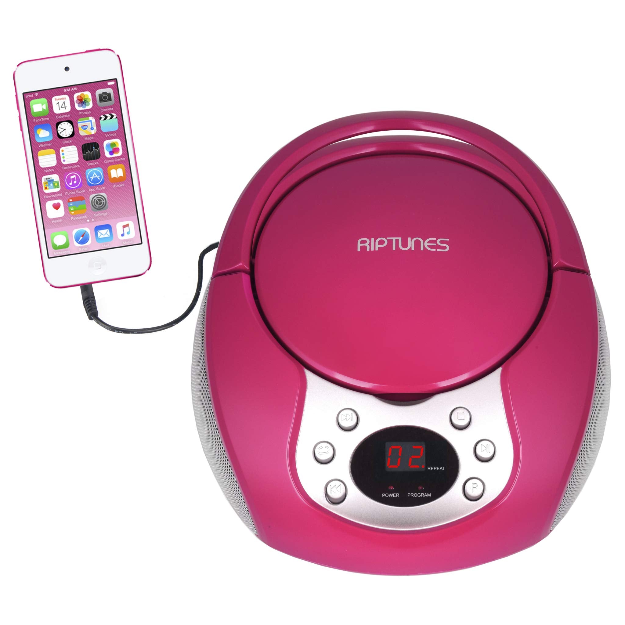 Riptunes Portable Cd Player With Am Fm Radio Potable Radios Boom Box With Aux Line In, Pink