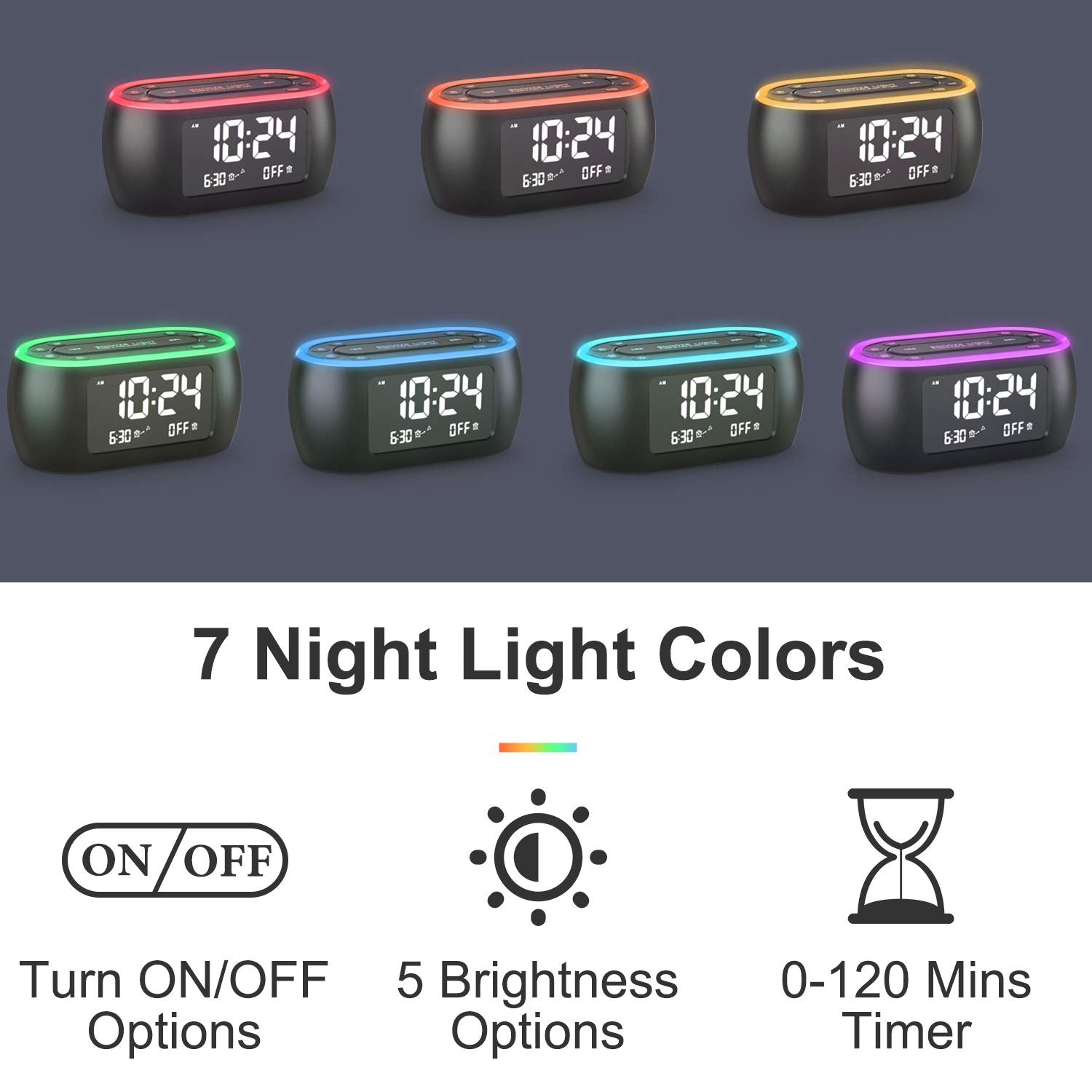 Housbay Glow Small Alarm Clock Radio For Bedrooms With 7 Color Night Light, Dual Alarm, Dimmer, Usb Charger, Battery Backup, Nap