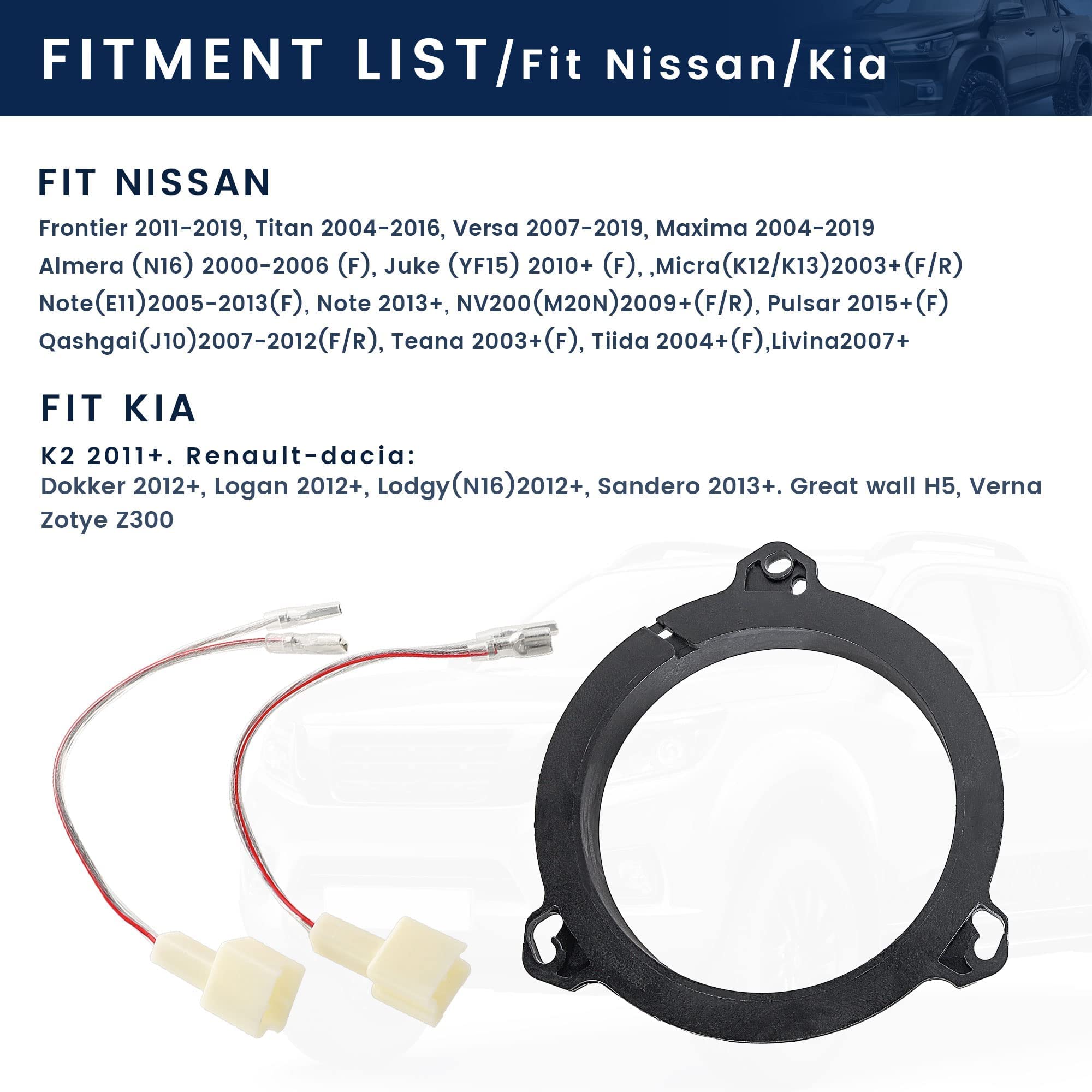 Nuith Door Speaker Adapter Bracket Speaker Harness Compatible With Nissan Sentra/Murano 2000 2019, Titan 2004 2019, Kia K2 2011