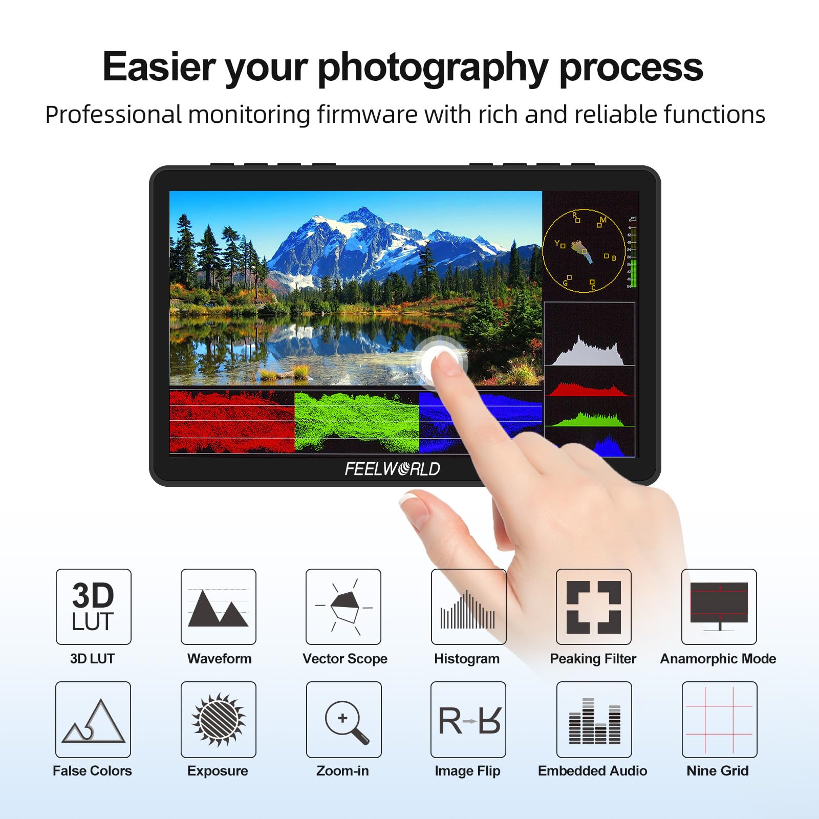 Feelworld F5 Pro V4 6  Inch Dslr Camera Field Monitor Bundle + Battery+Carry Case+ Micro Hdmi Cords   Touch Screen Video Monitor