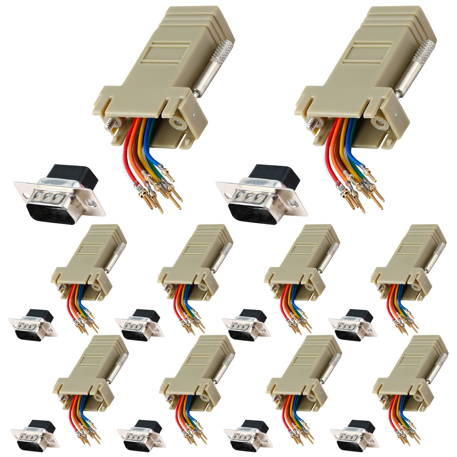 Anmbest 10Pcs Db9 Male Ethernet Adapter, 9 Pin Serial Port Male To Rj45 Ethernet Lan Extend Modular Converter, M/F