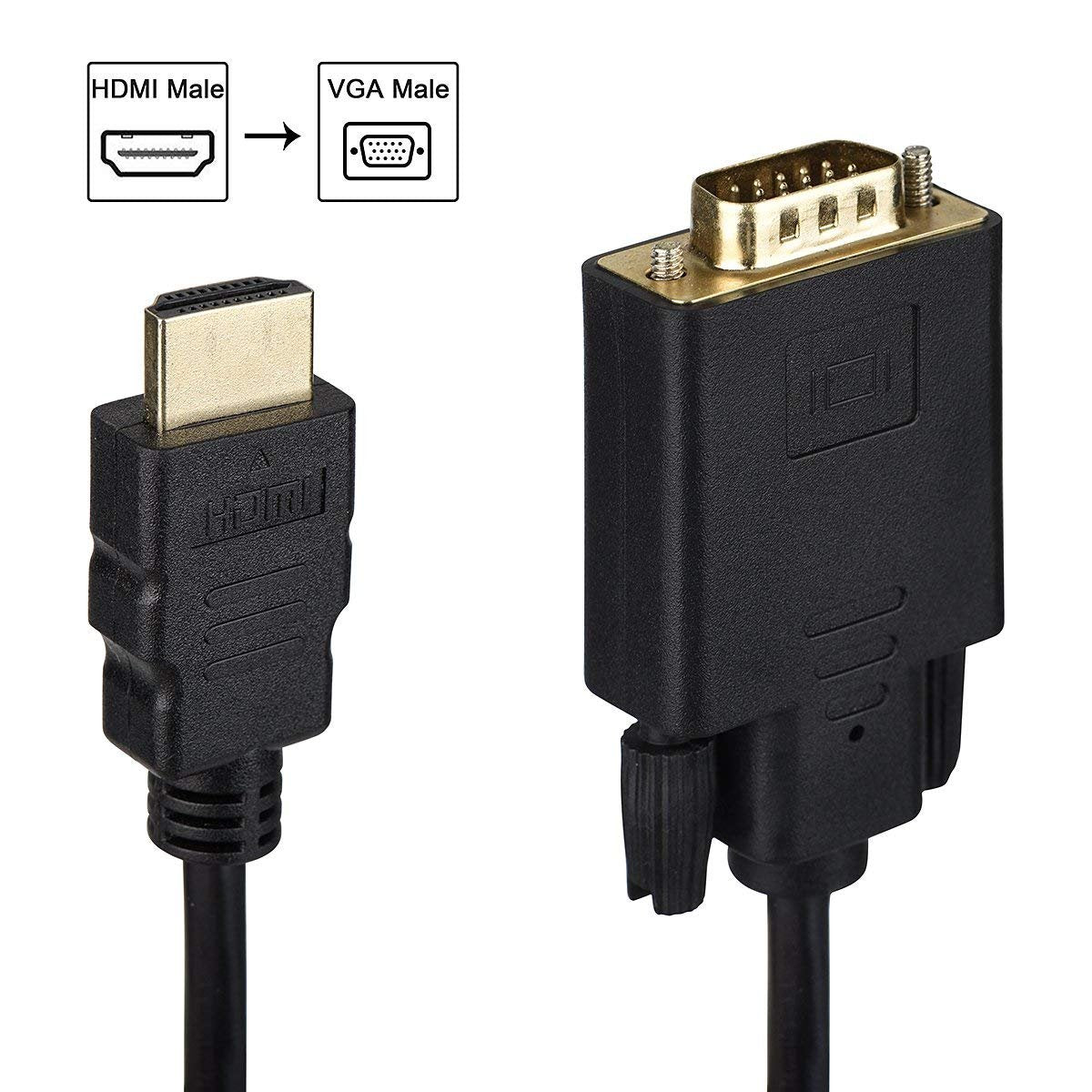 Hdmi To Vga Cable Gold Plated Adapter 1080P Hdmi Male To Vga Male Active Video Converter Cord (6 Feet/1.8 Meters)