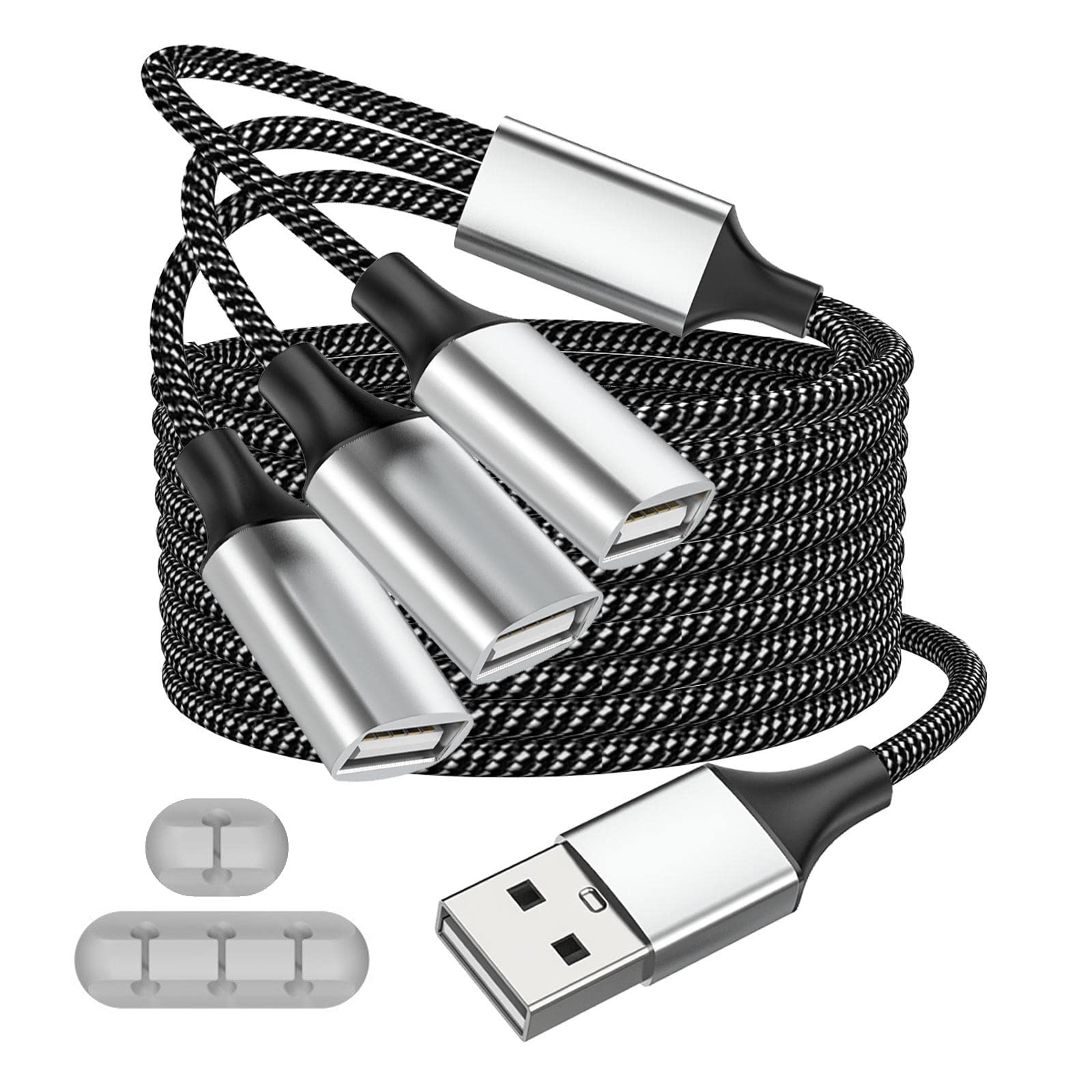 Fidioto Usb Extension Cable, 4Ft Long Usb Cable, Usb Y Splitter 1 Male To 3 Female Usb Adapter Compatible With Webcam, Camera, P