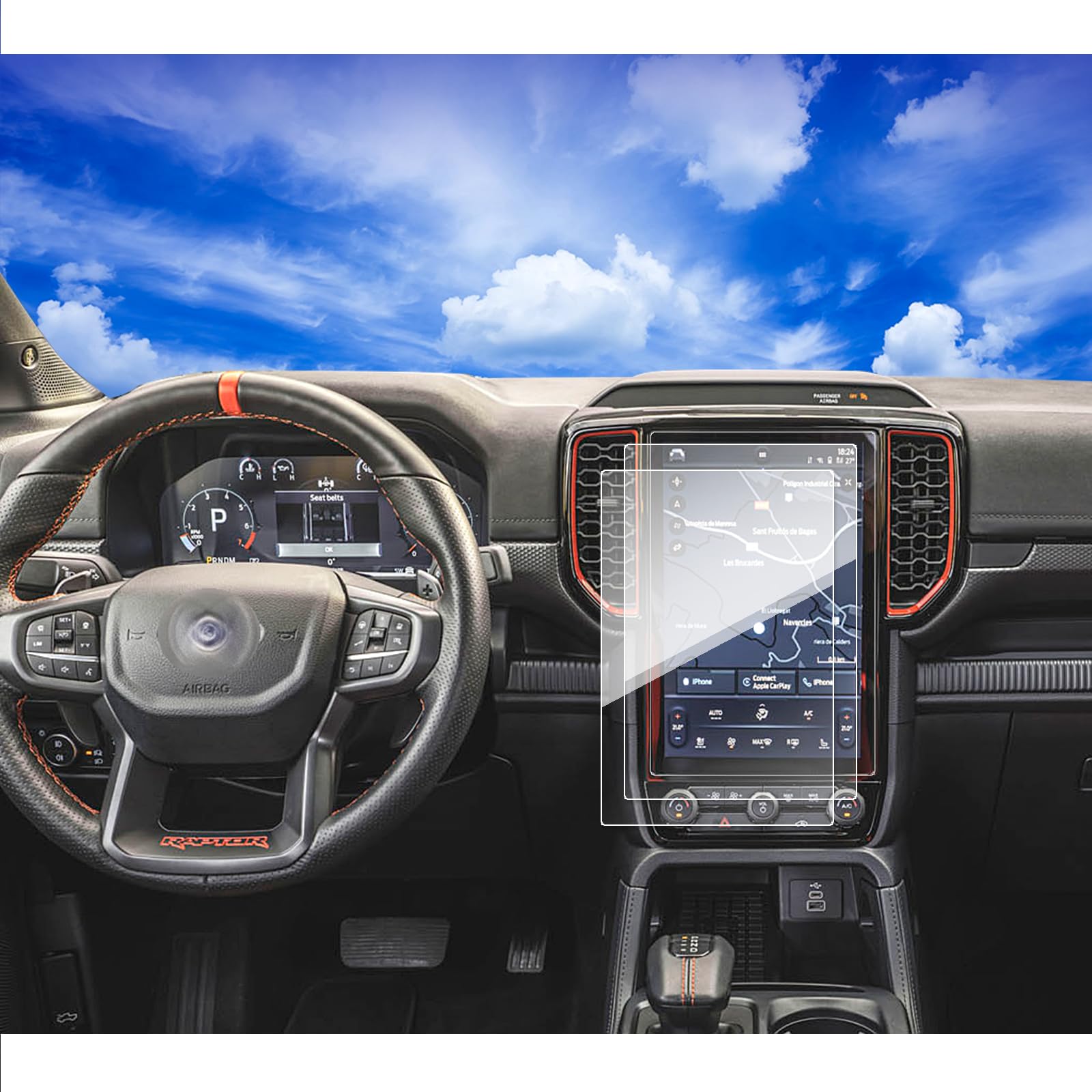 2Pack 2024 Ford Ranger Raptor Screen Protector For Ford Ranger 2024 Accessories 12Inch Touchscreen Clear Display Protector Film