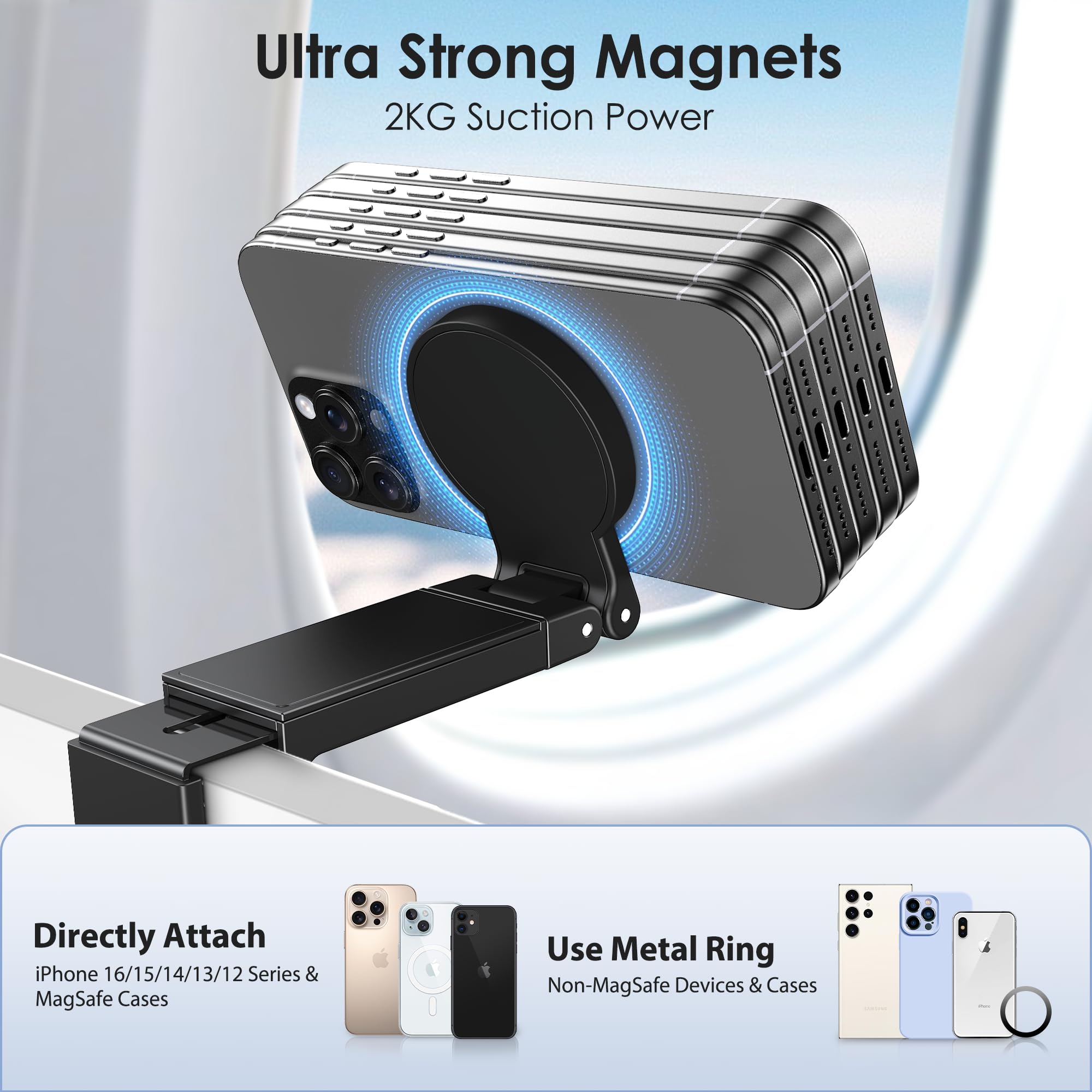 Creadream 1 Pack Airplane Phone Holder Mount For Magsafe, Plane Travel Essentials Foldable Phone Stand With 360 Rotation, Women