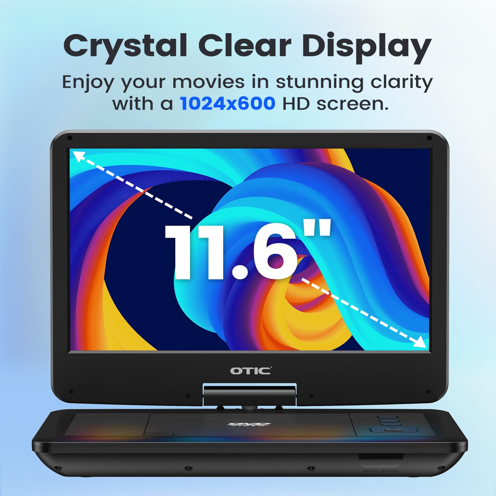 Otic 13'' Portable Dvd Player With 11.6'' Swivel Display Screen, Dvd Player For Car, 5 Hour Working Time With Built In Battery,