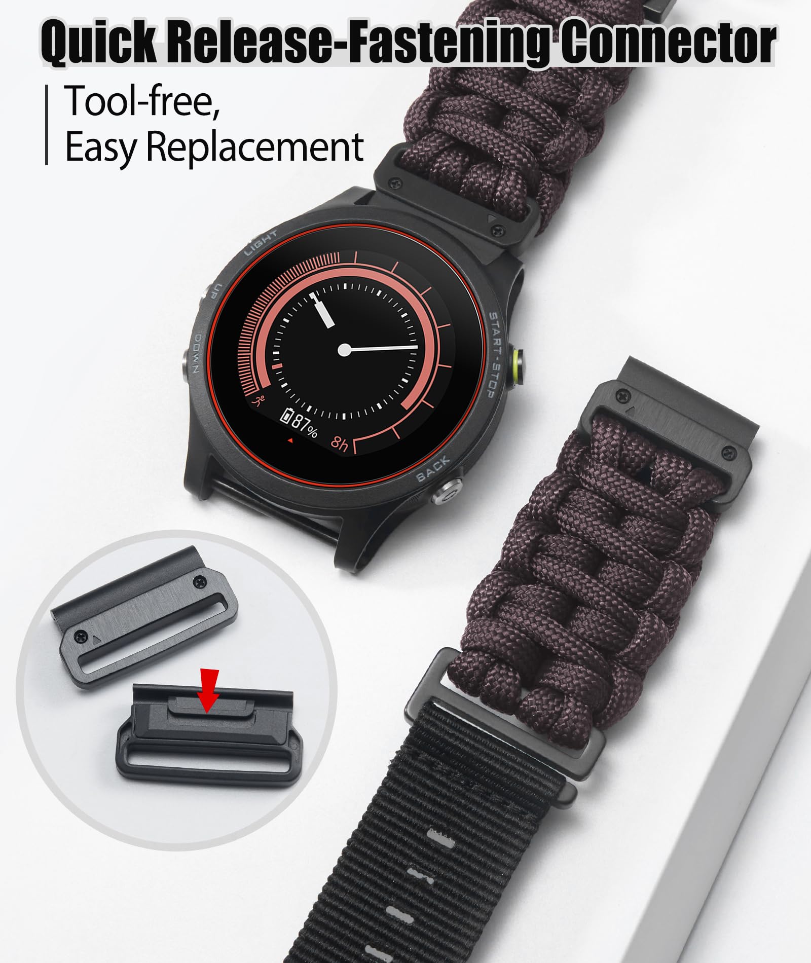 Binlun Compatible With Garmin Watch Band 22Mm 550 Paracord Rugged Military Braided Nylon Watch Strap Design For Garmin Fenix Pou