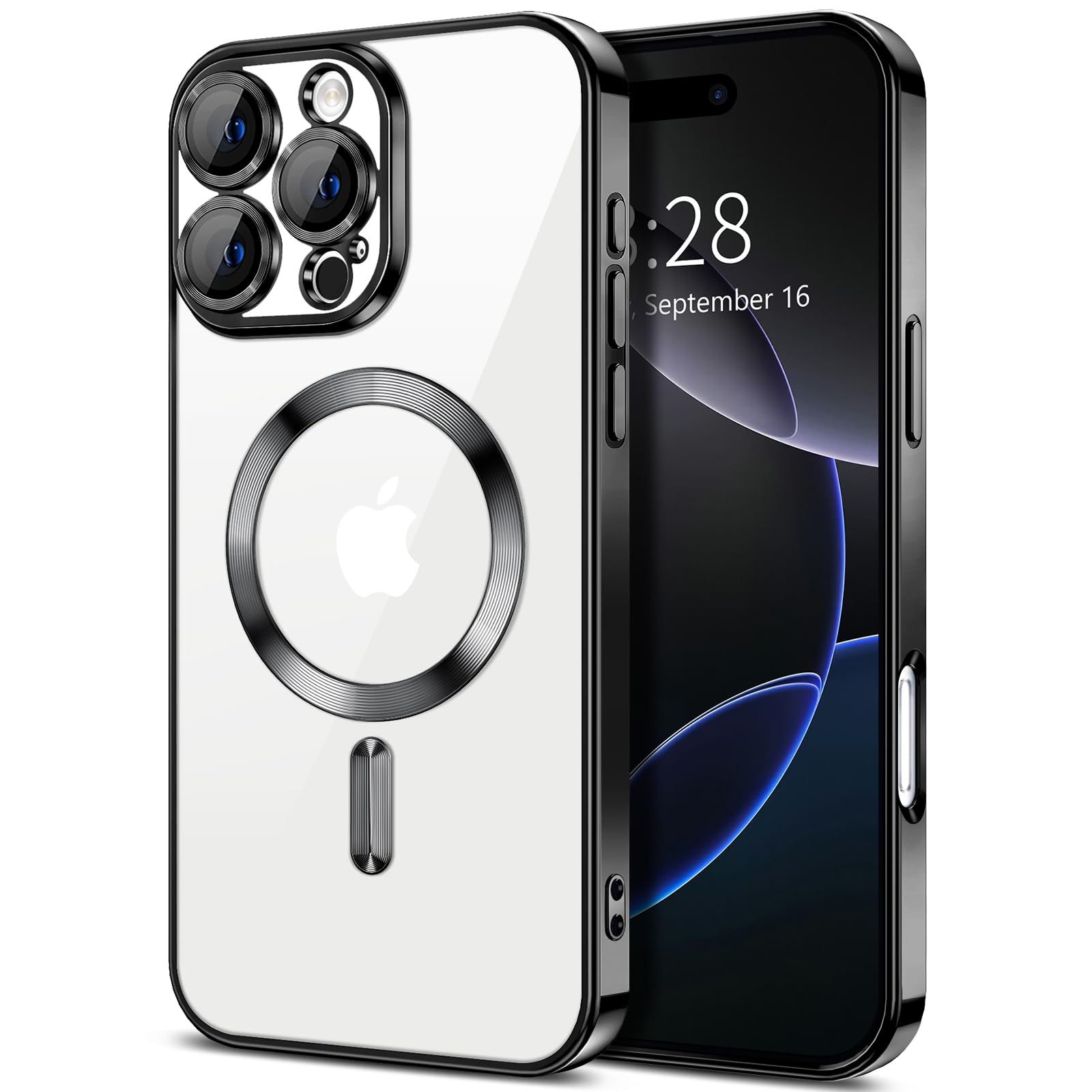 Hython Magnetic Clear Case For Iphone 16 Pro Case With Camera Lens Protector [Compatible With Magsafe] Plating Edge Slim Soft Tp